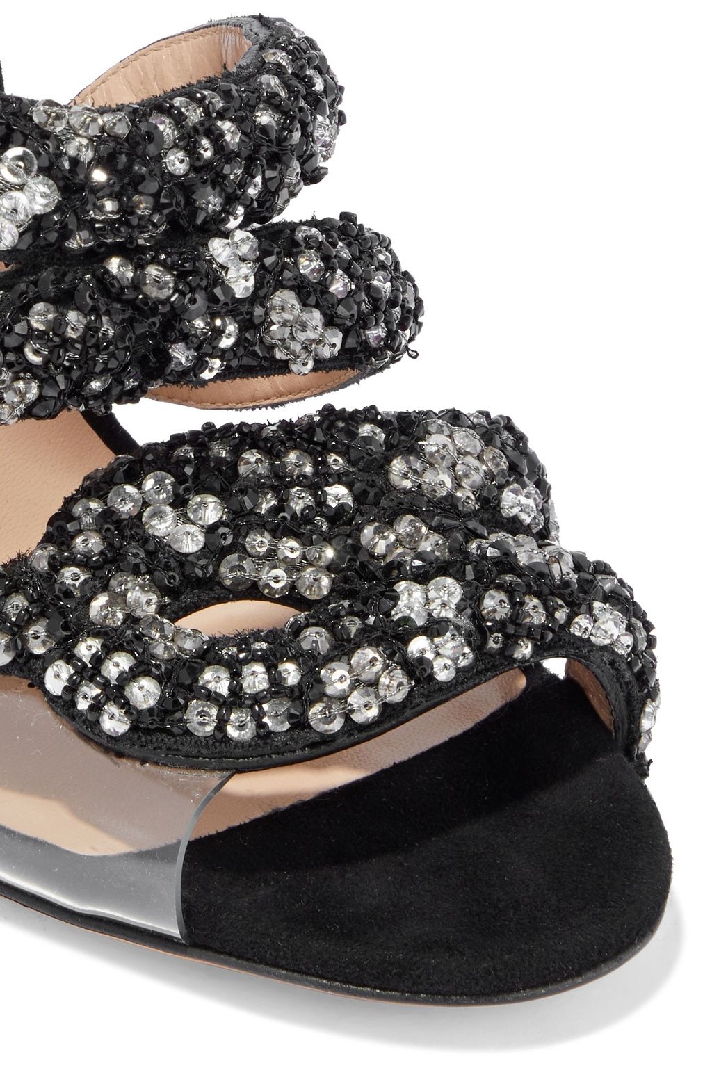 VALENTINO GARAVANI Crystal-embellished suede and PVC sandals