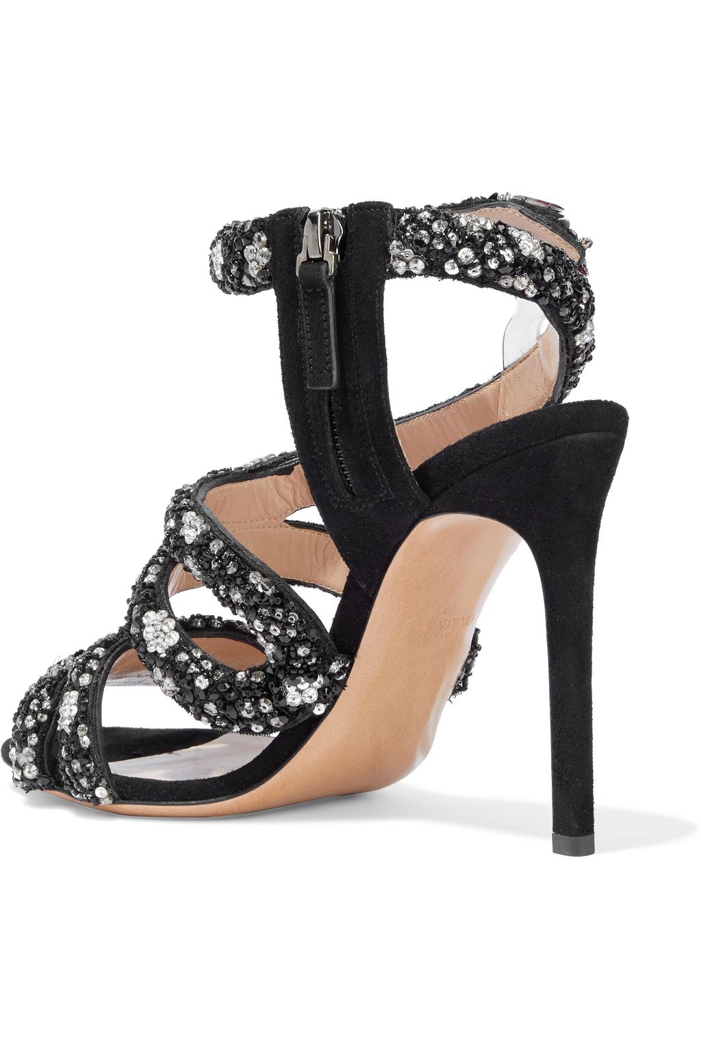 VALENTINO GARAVANI Crystal-embellished suede and PVC sandals