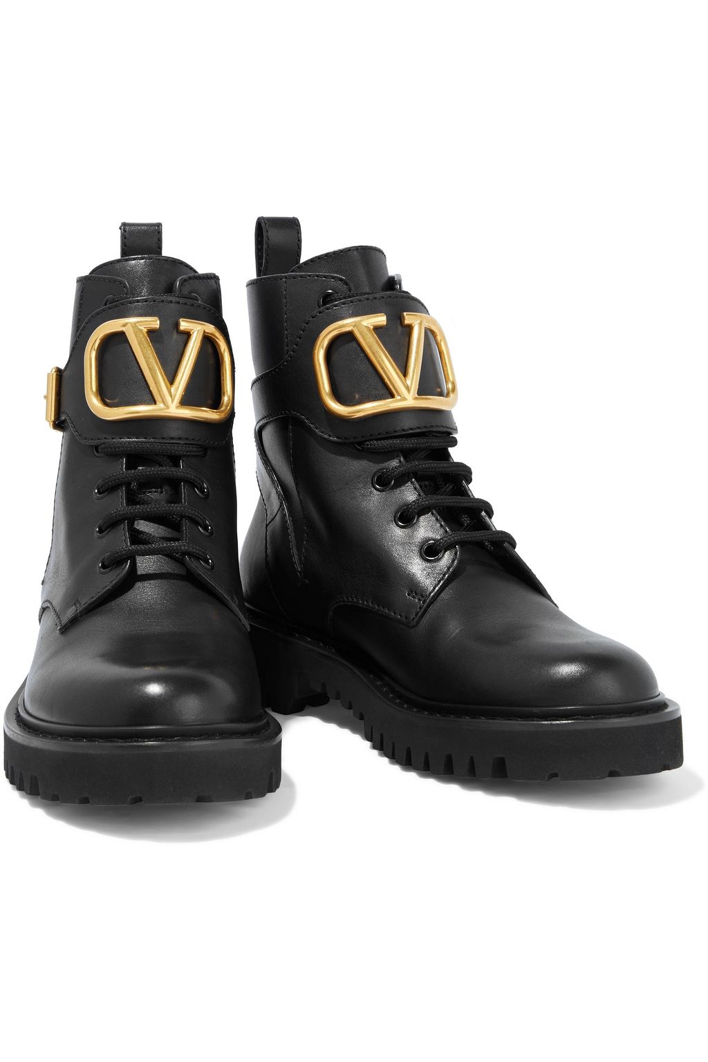 VALENTINO GARAVANI VLogo embellished leather combat boots | THE OUTNET