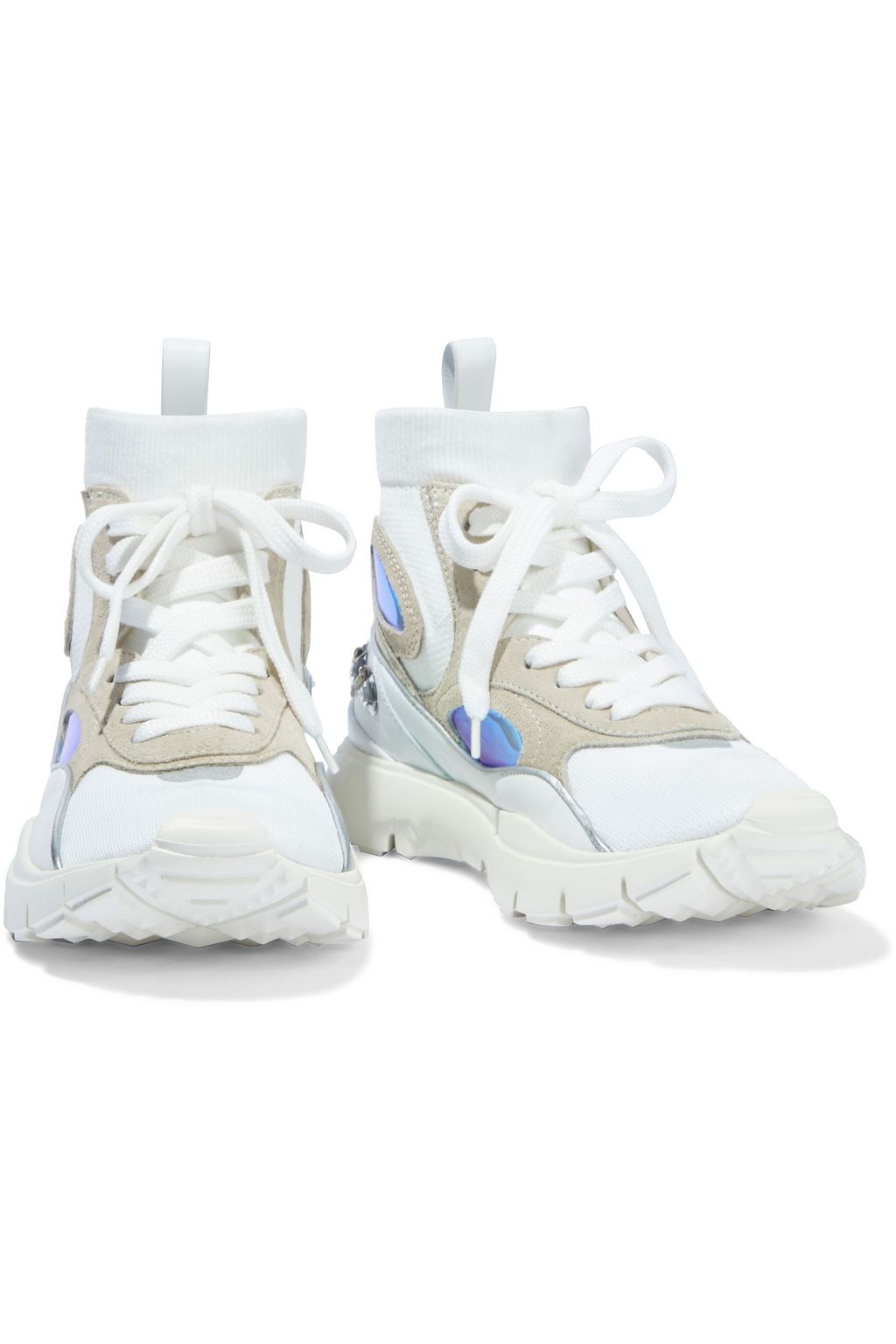 VALENTINO GARAVANI Embellished stretch-knit high-top sneakers