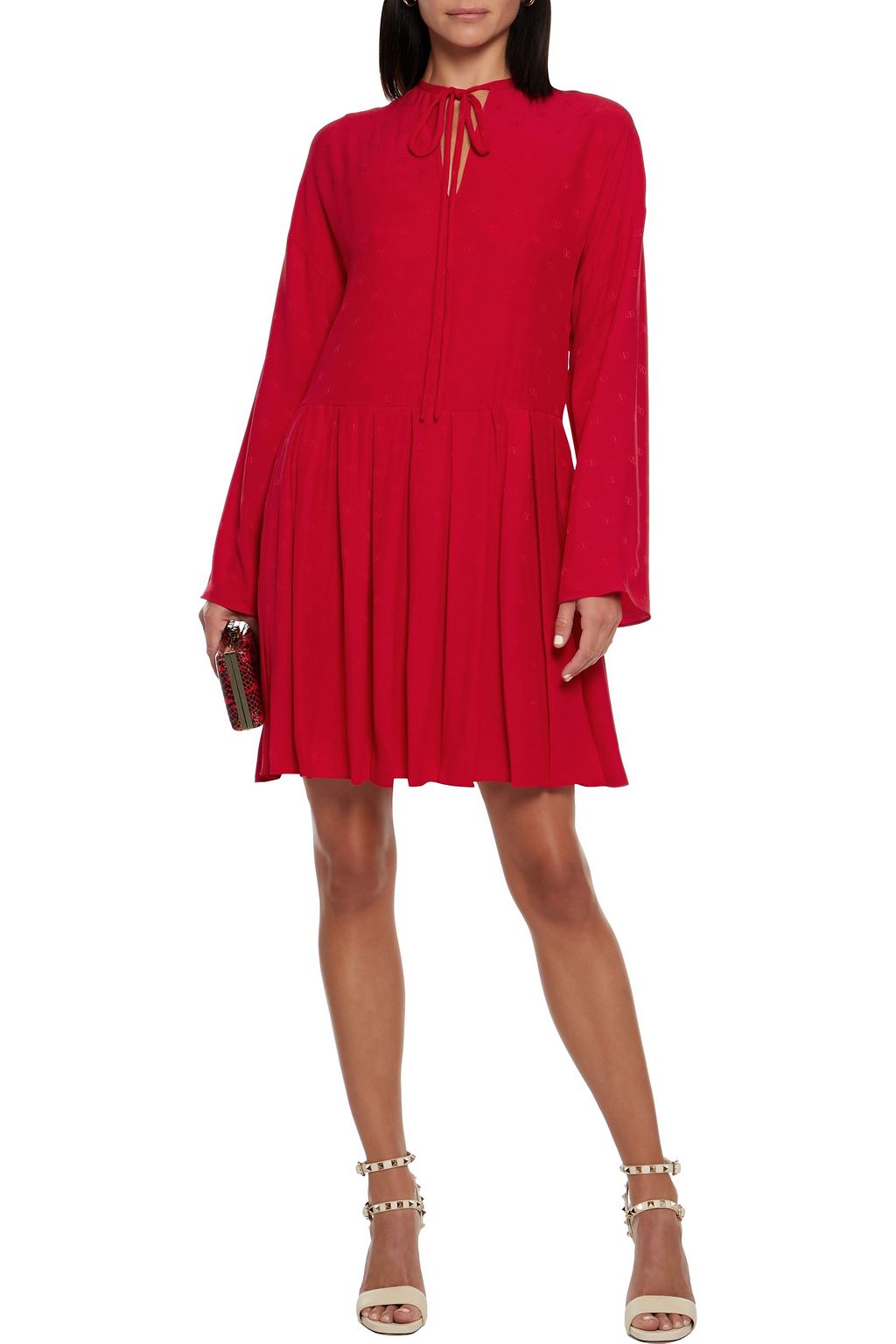 VALENTINO GARAVANI Pleated silk-jacquard mini dress
