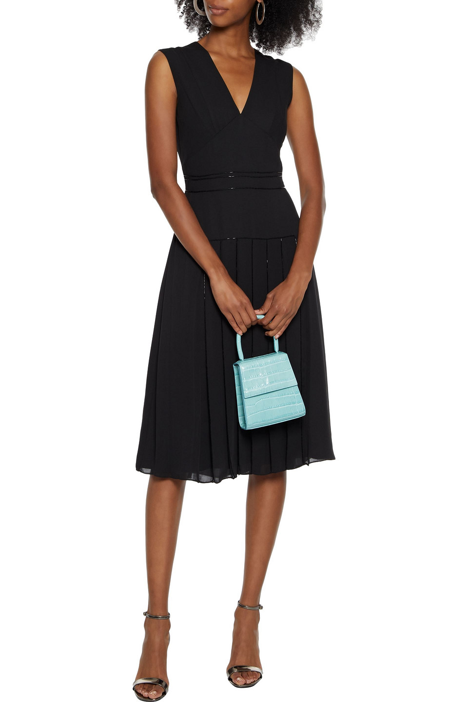 Paul Smith Bead-embellished Pleated Crepe Dress In Black
