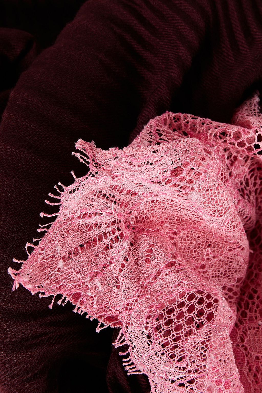 VALENTINO GARAVANI Lace-trimmed cashmere and wool-blend scarf