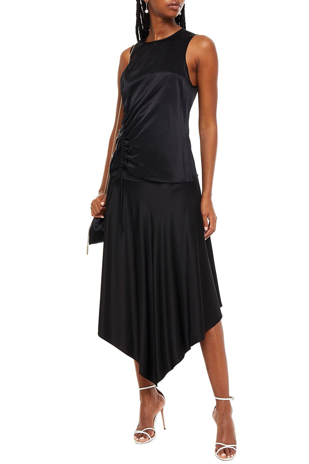 CINQ À SEPT Ruched silk-satin top