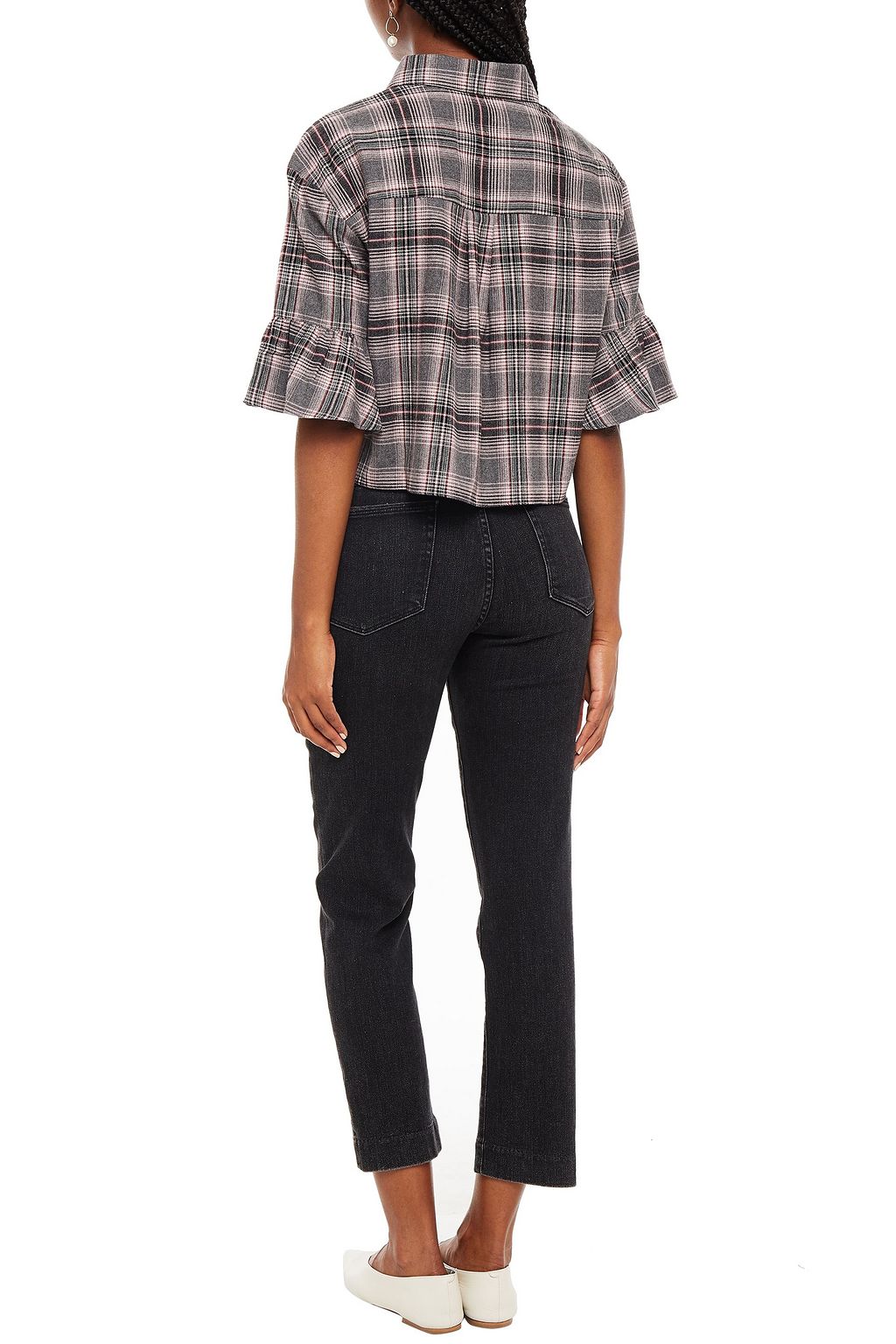 CINQ À SEPT Cropped checked cotton-flannel shirt