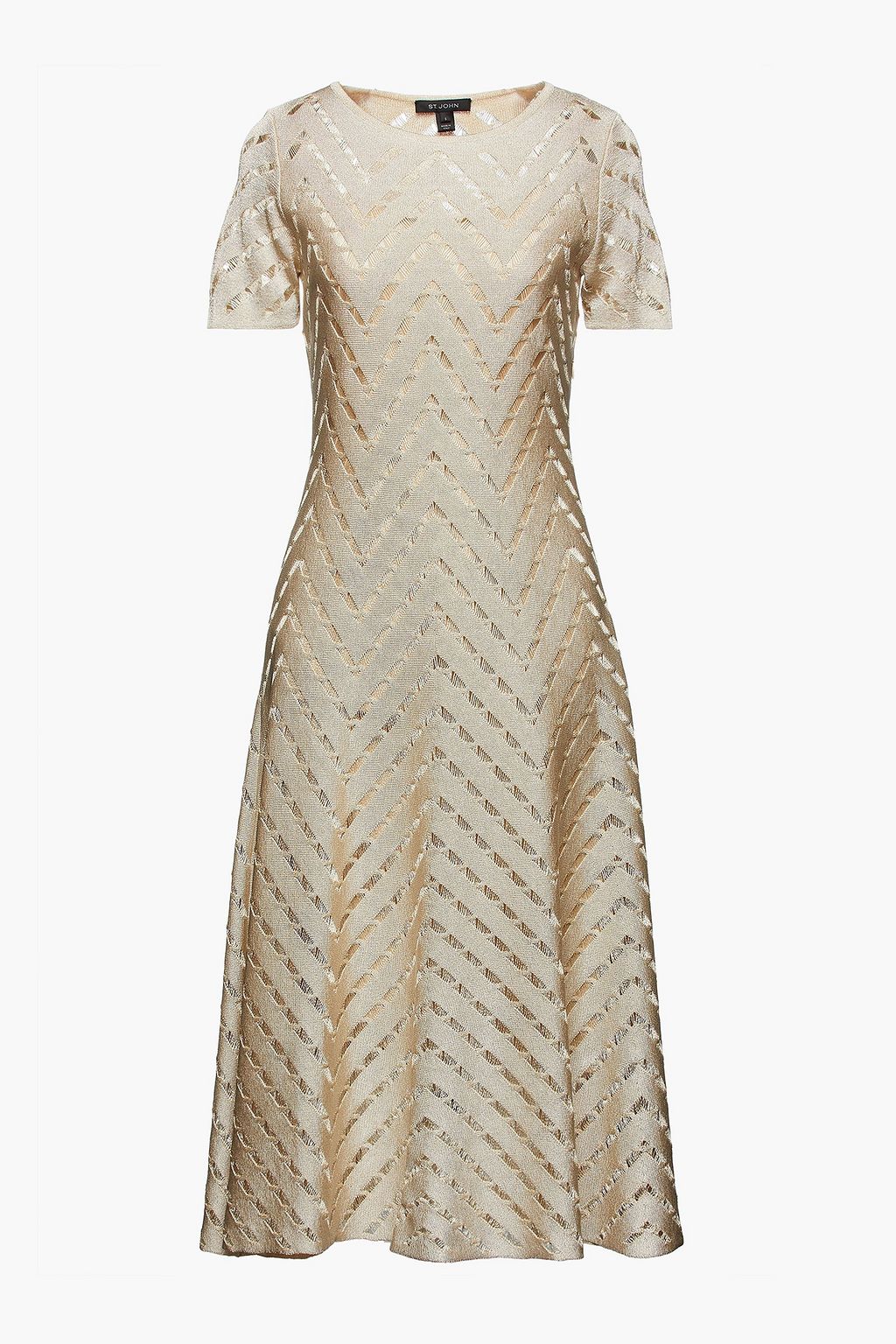 Beige Metallic pointelle-knit midi 
