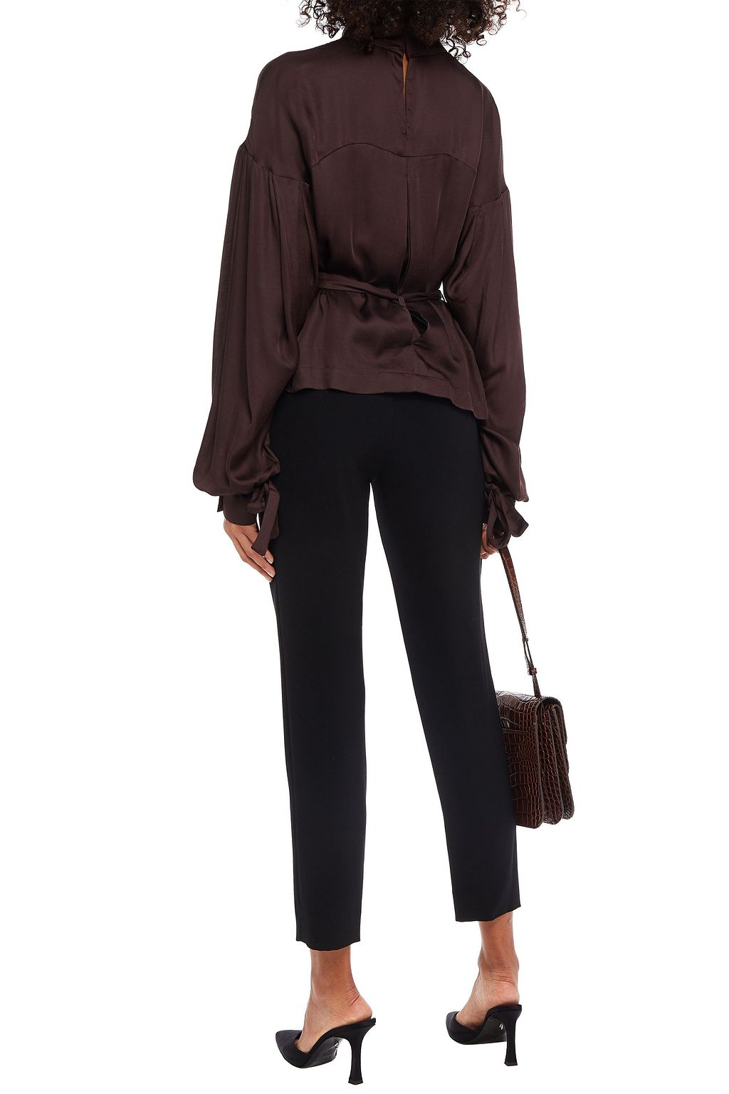 BITE STUDIOS Belted satin-twill turtleneck top