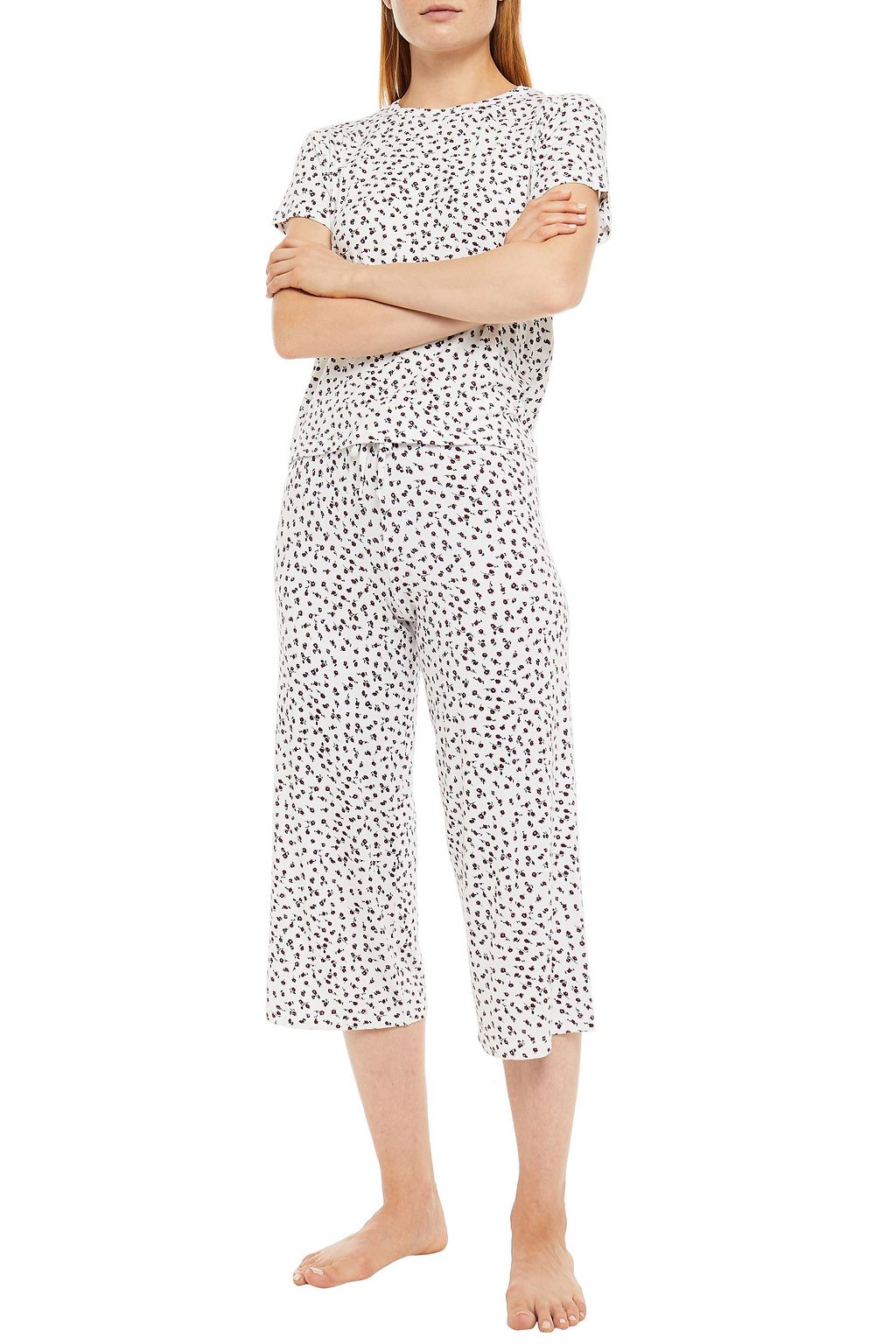 LESET Nora cropped floral-print modal-blend pajama pants