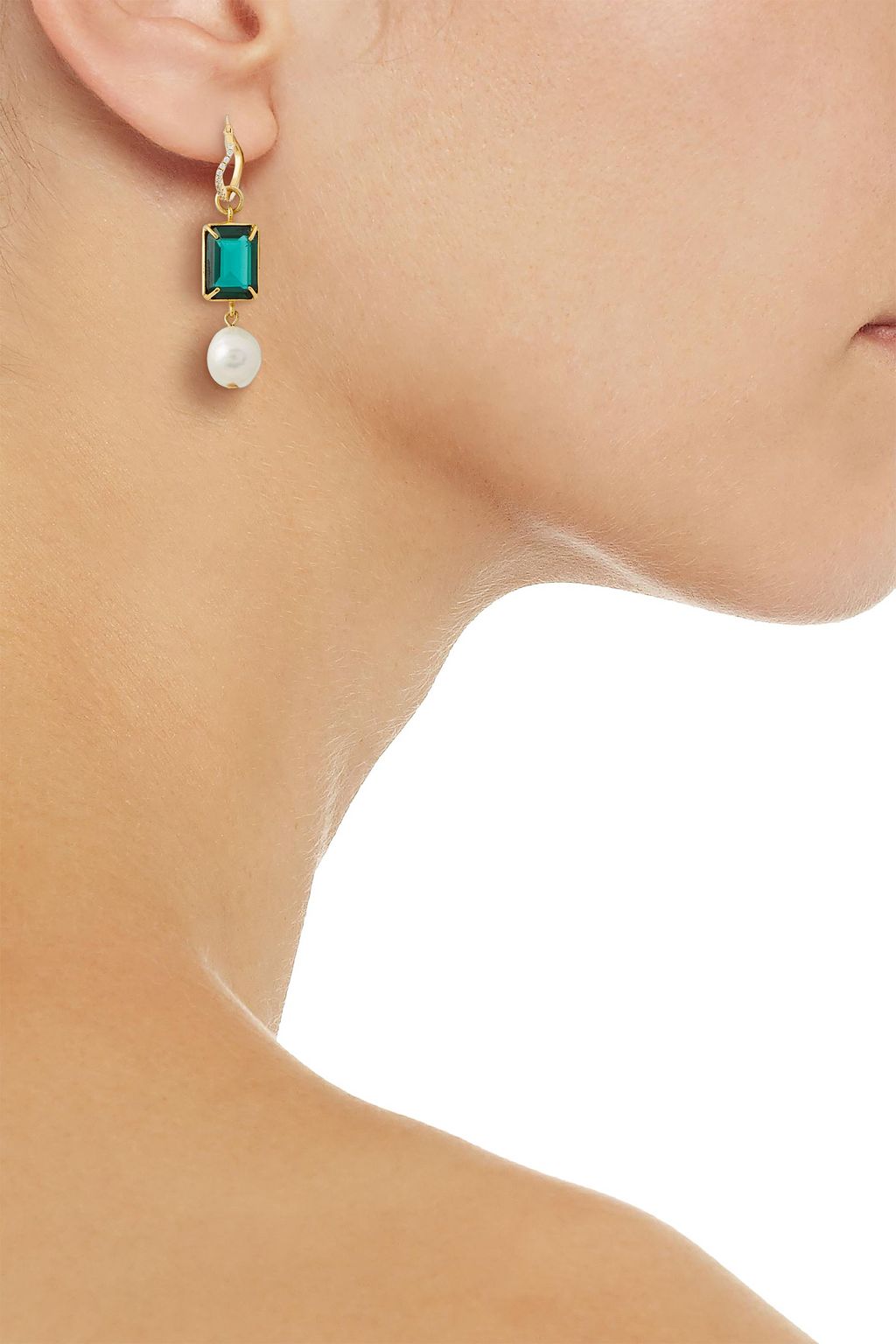 CORNELIA WEBB 24-karat gold-plated, Siamite, pearl and quartz earrings