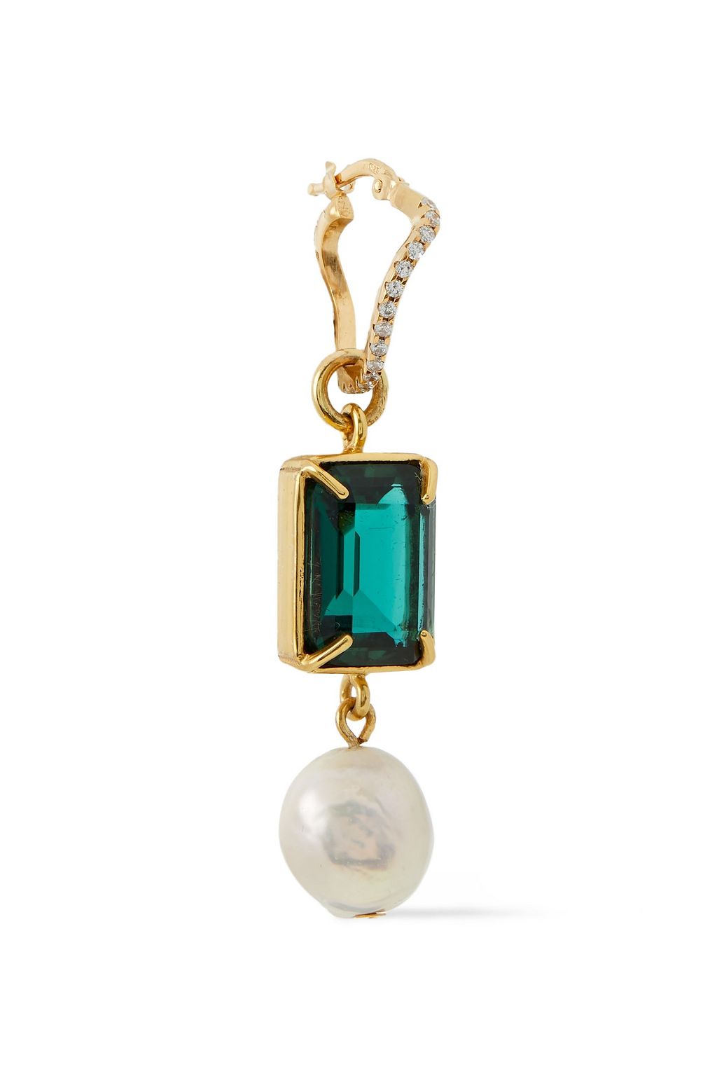 CORNELIA WEBB 24-karat gold-plated, Siamite, pearl and quartz earrings