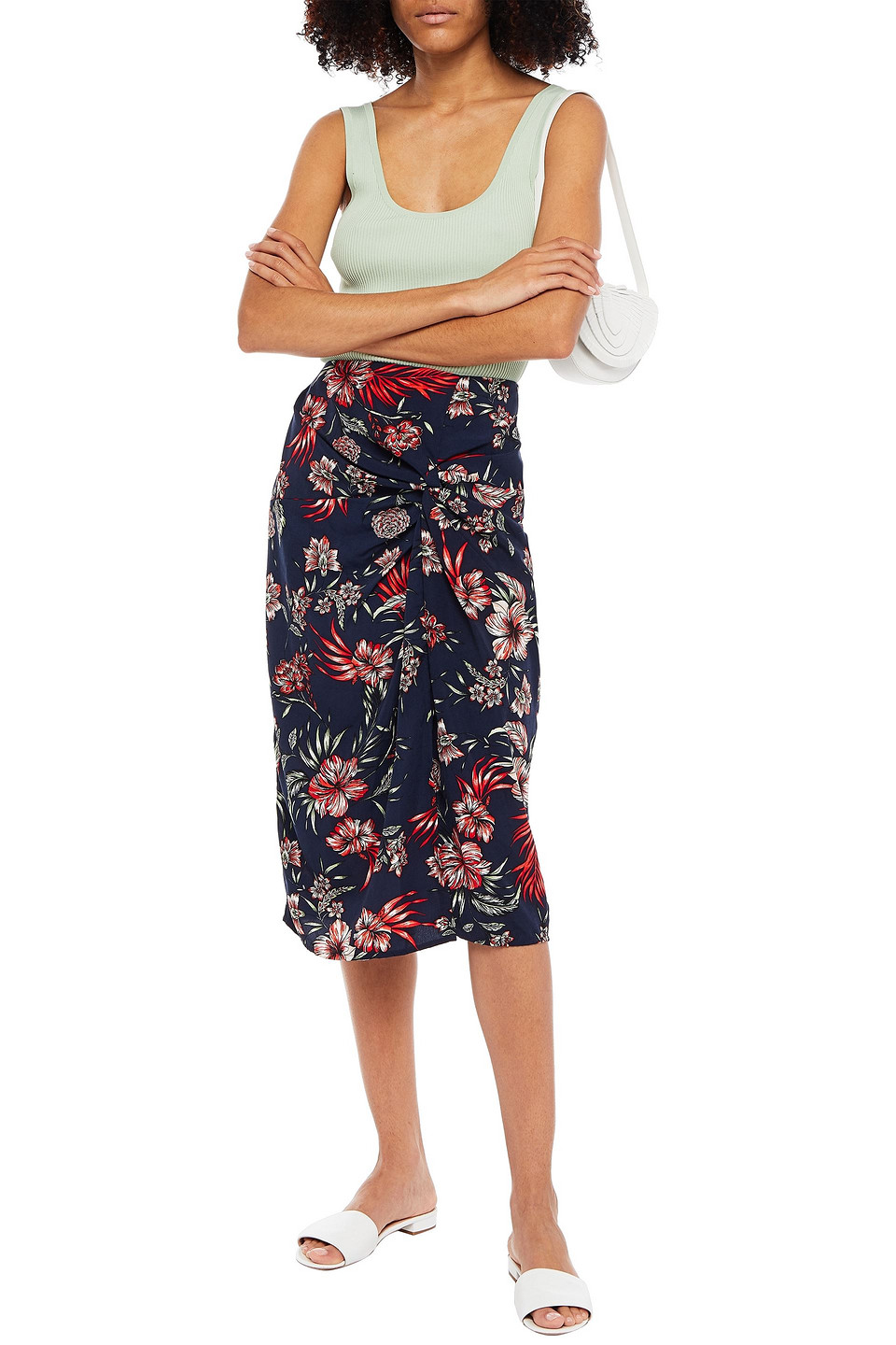 Stateside Twisted Floral-print Woven Skirt In White