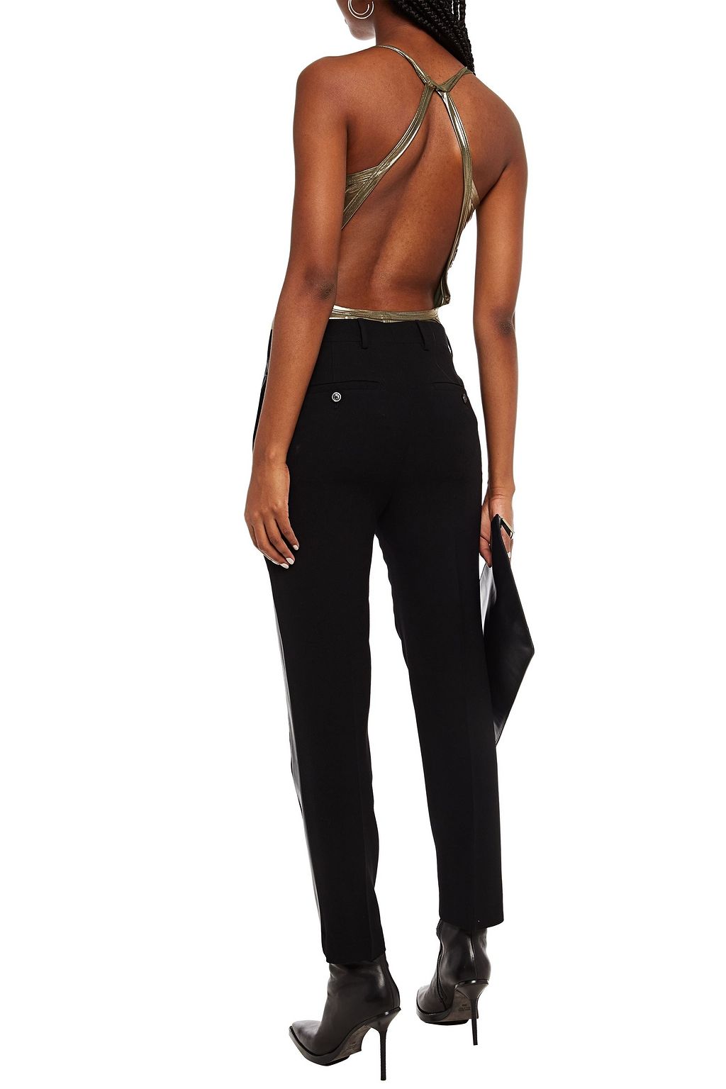 RICK OWENS Satin-trimmed wool-blend crepe slim-leg pants
