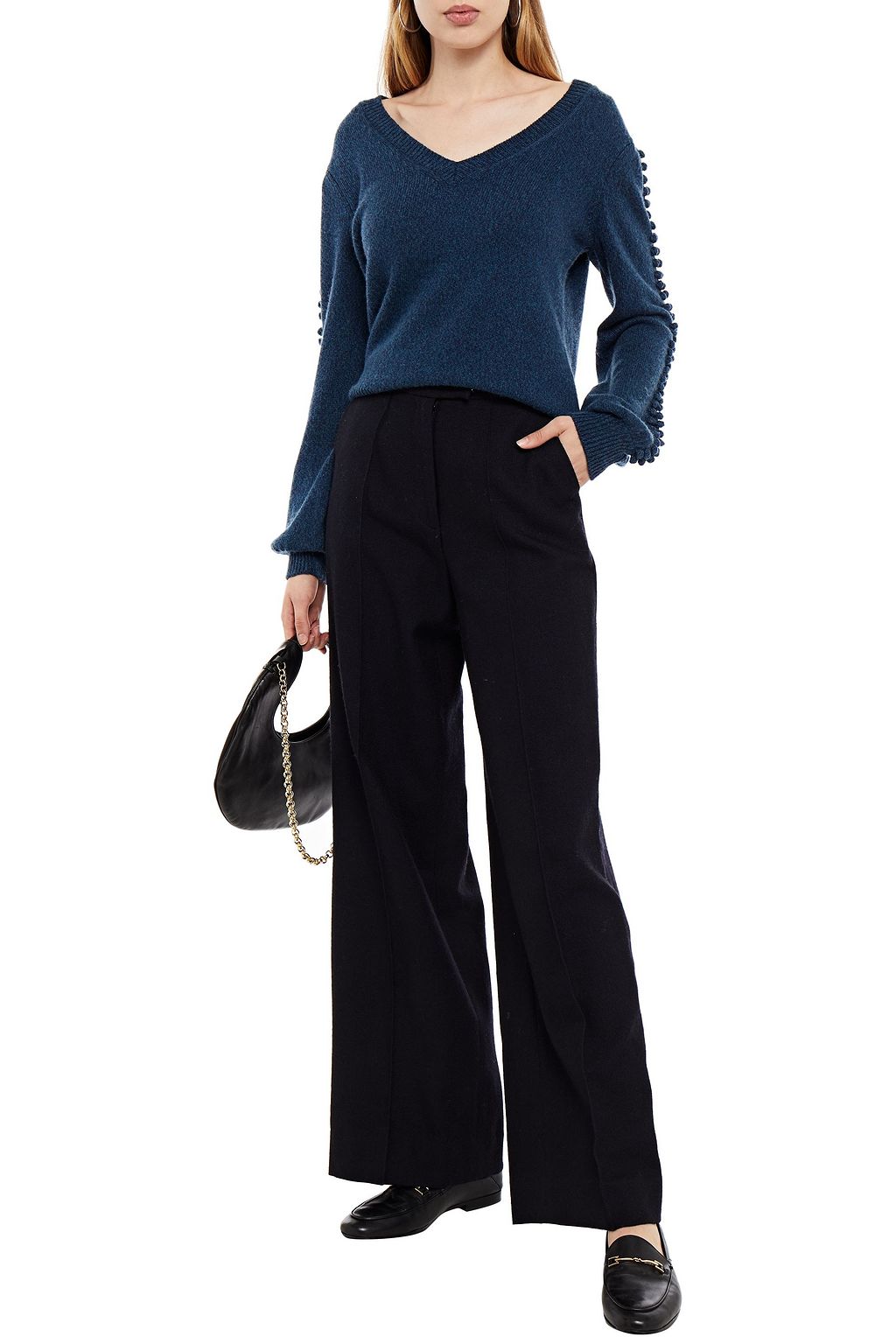 CHARLI Pompom-trimmed knitted sweater