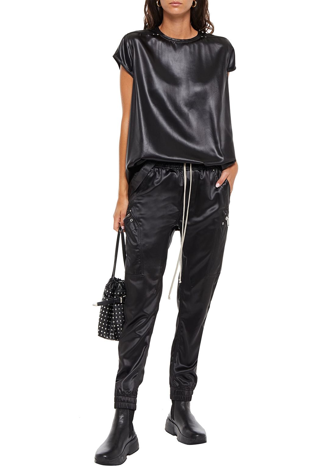 RICK OWENS Studded satin tapered pants