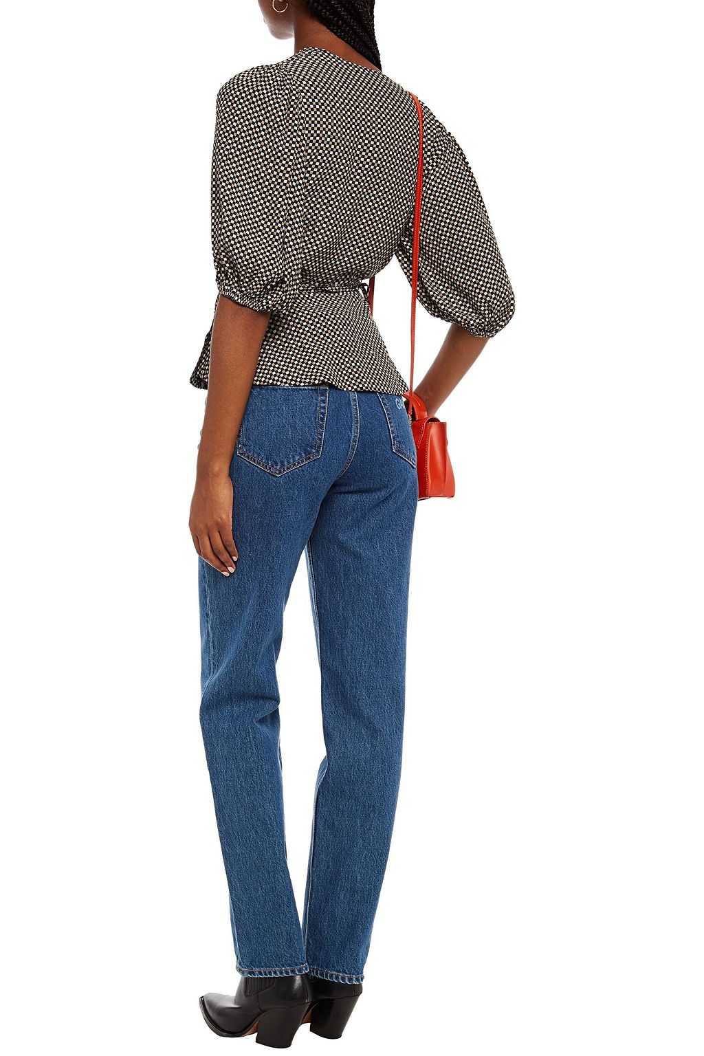 GANNI Checked crepe wrap top