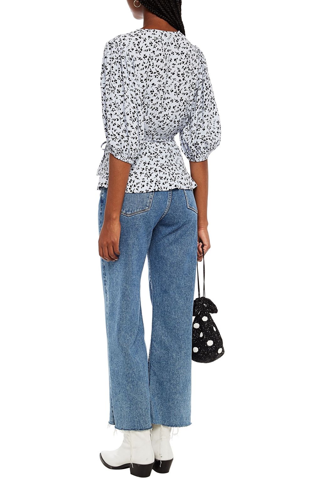 GANNI Checked crepe wrap top
