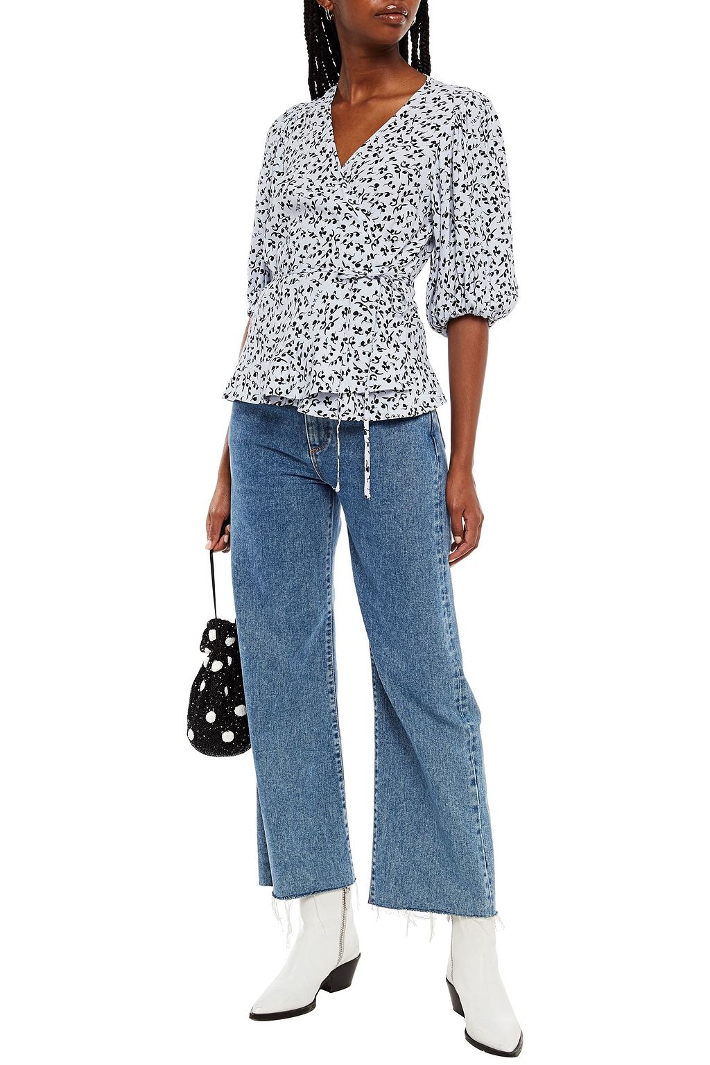 GANNI Checked crepe wrap top