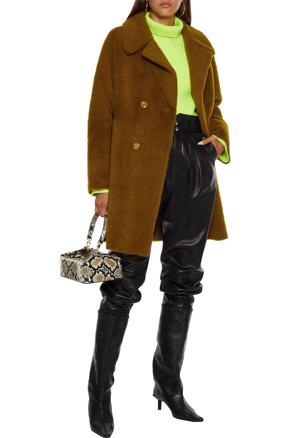 DROME Double-breasted reversible shearling coat