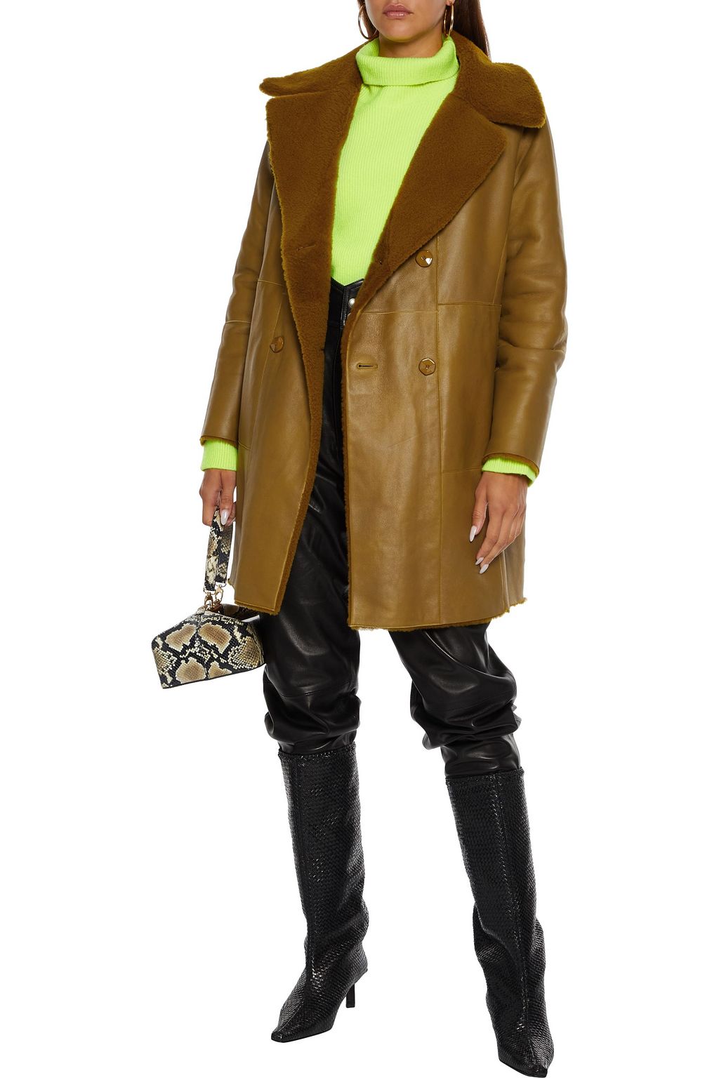 DROME Double-breasted reversible shearling coat