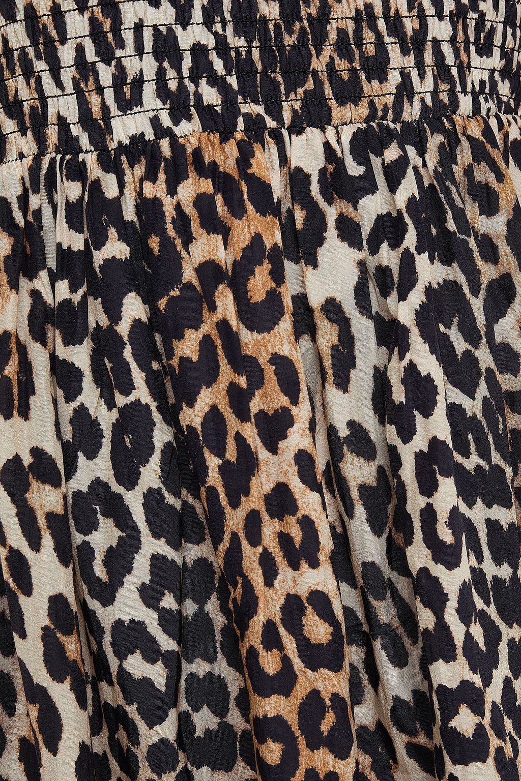 GANNI Shirred leopard-print cotton and silk-blend mini dress