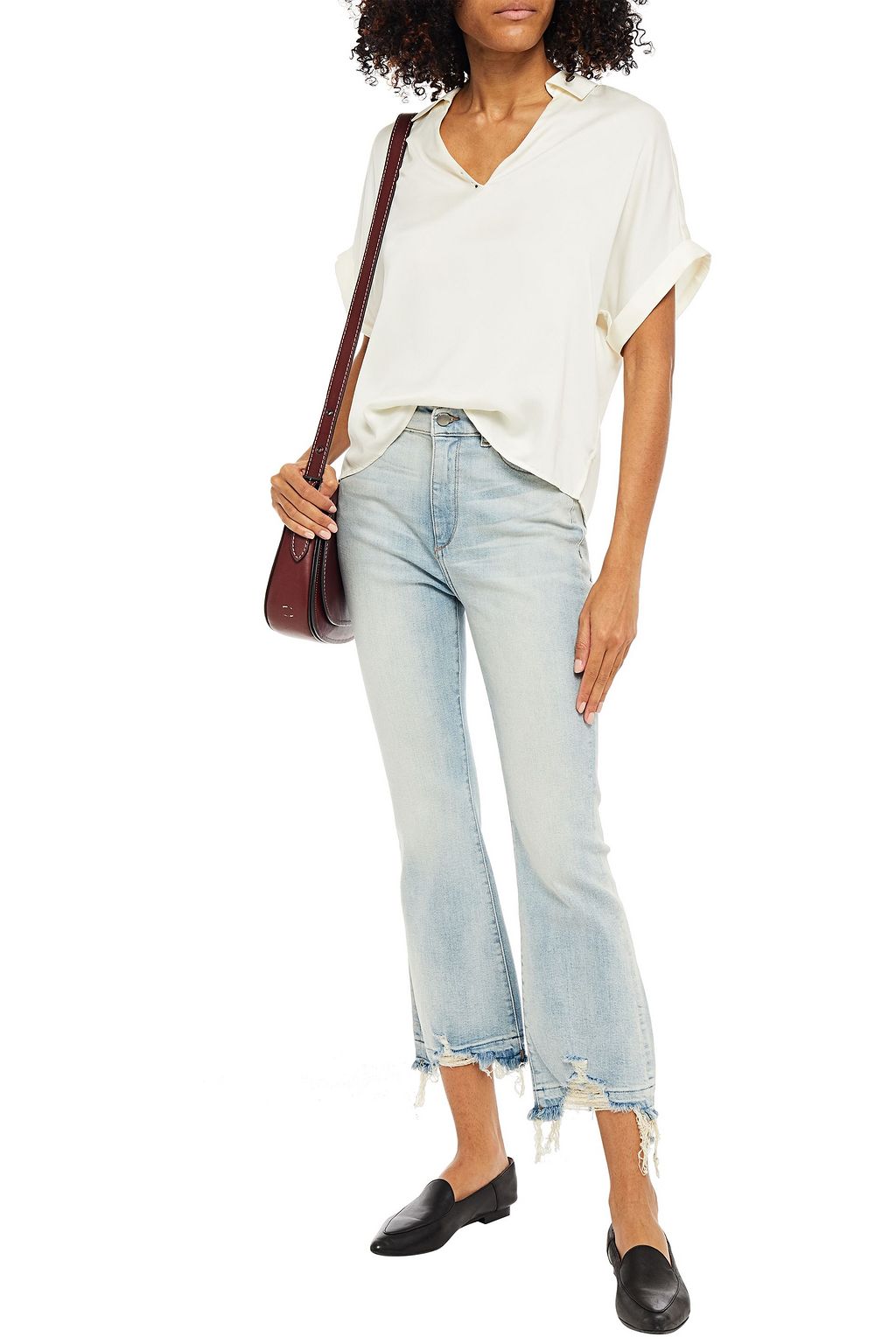 DL1961 Cropped distressed bootcut jeans