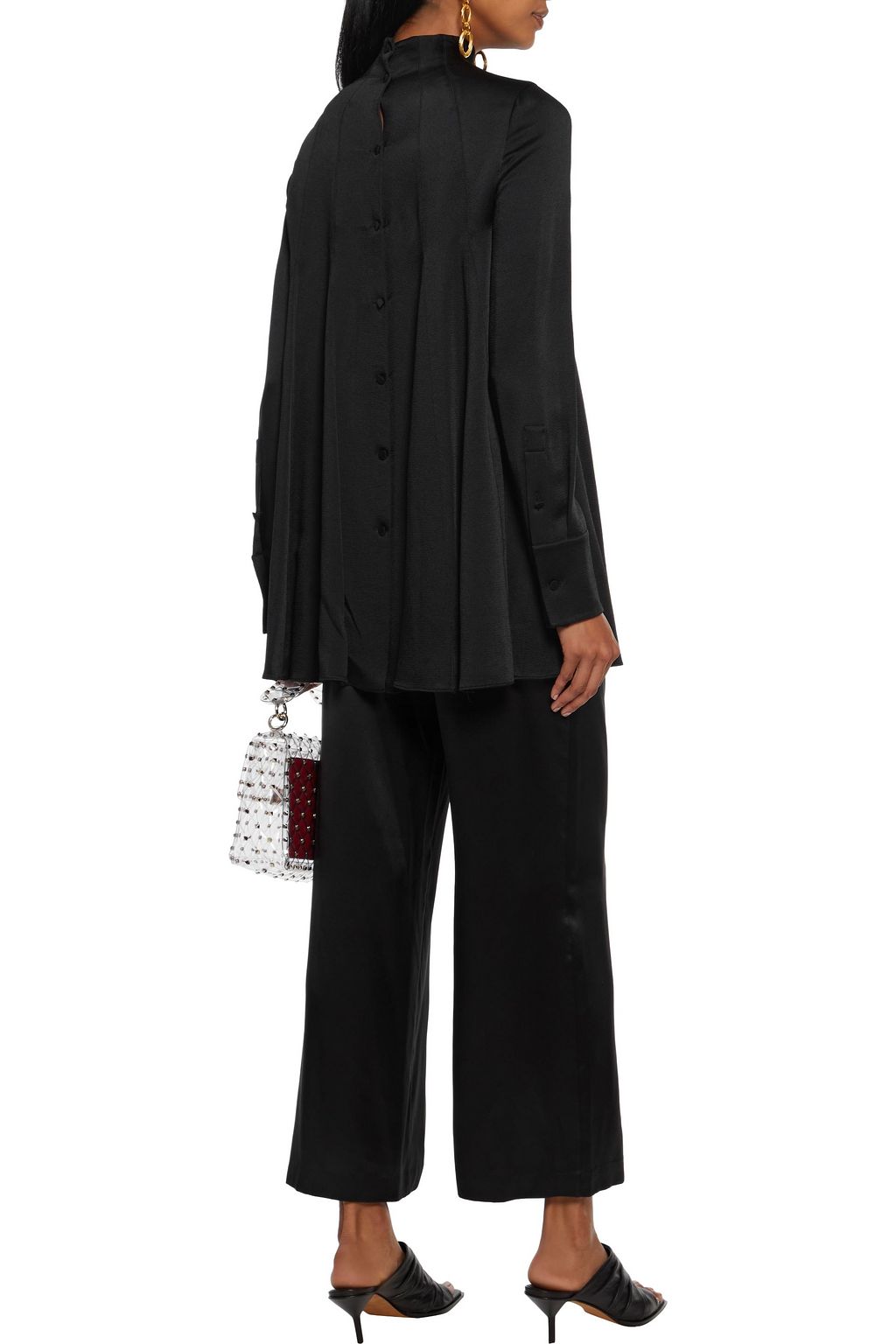 VALENTINO GARAVANI Pleated hammered-satin turtleneck top