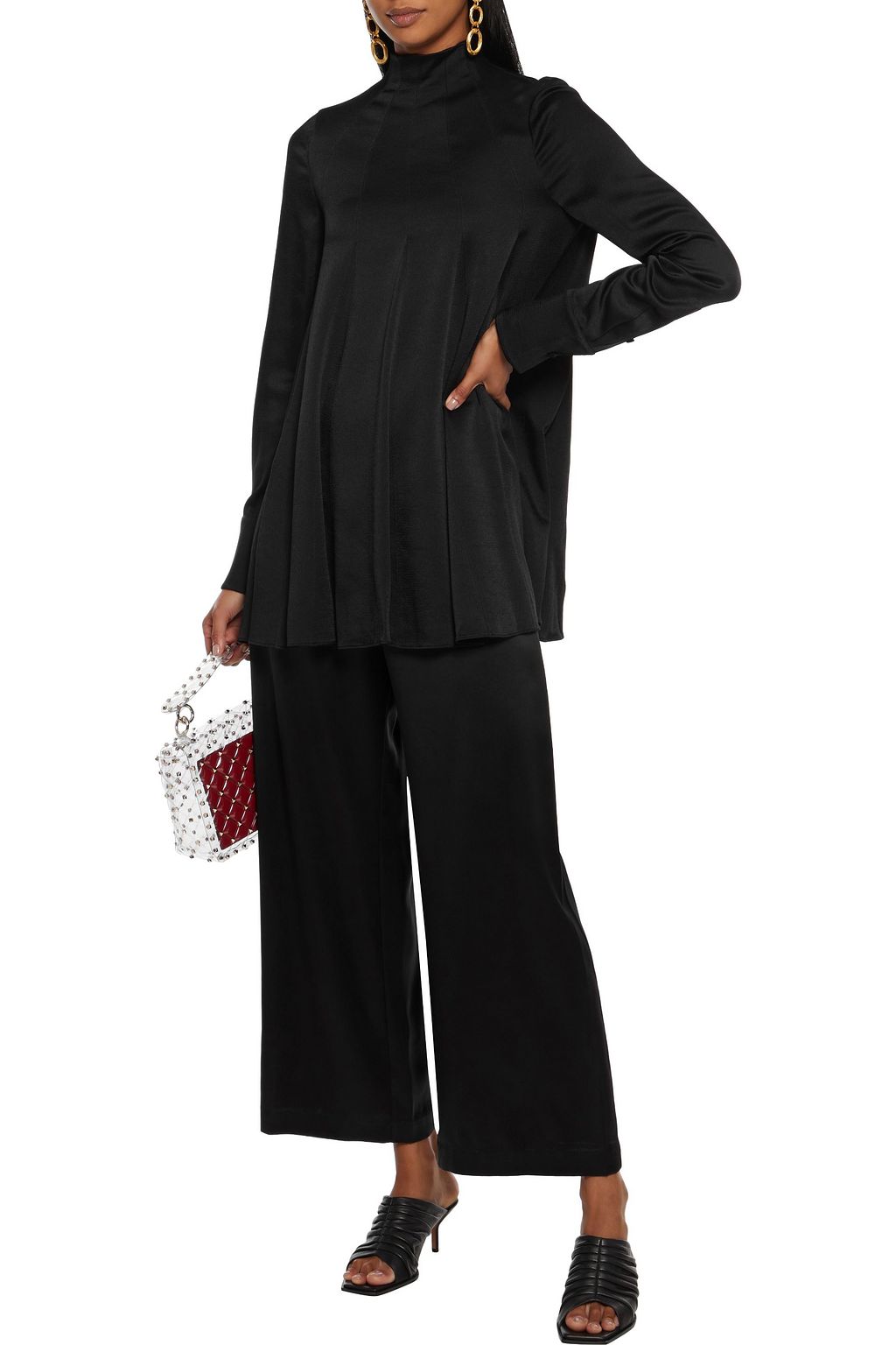 VALENTINO GARAVANI Pleated hammered-satin turtleneck top