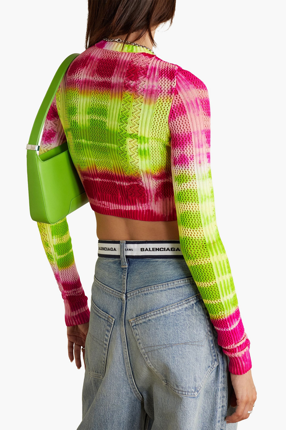 Shop Agr Cropped Tie-dyed Pointelle-knit Top In Lime Green