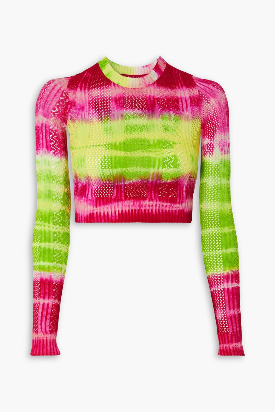 Shop Agr Cropped Tie-dyed Pointelle-knit Top In Lime Green