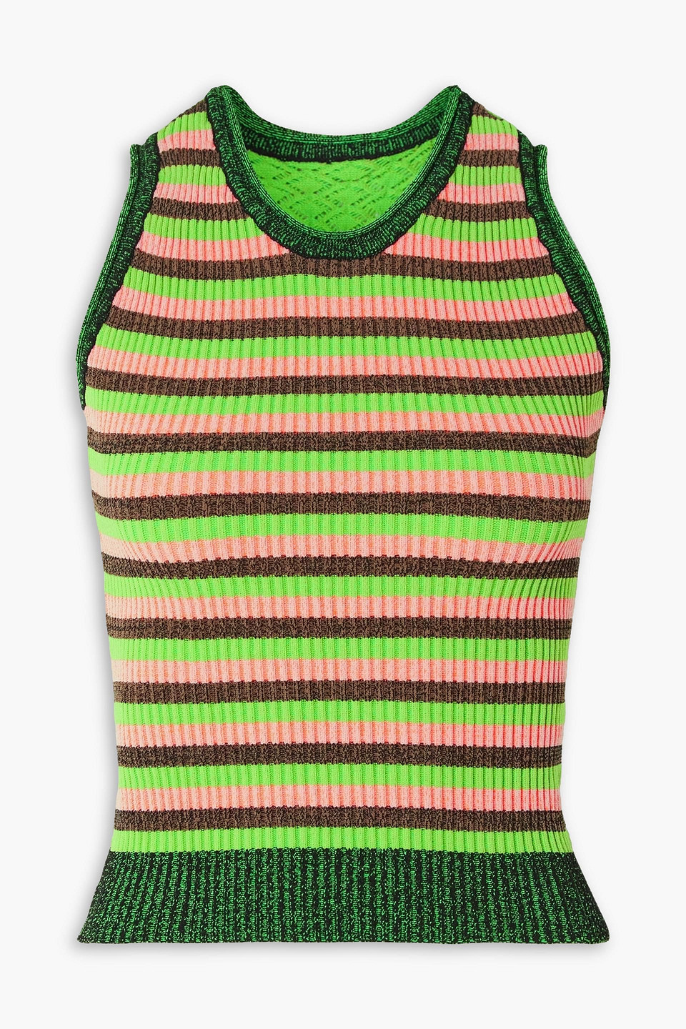 Shop Agr Striped Ribbed And Crochet-knit Tank In Bright Green