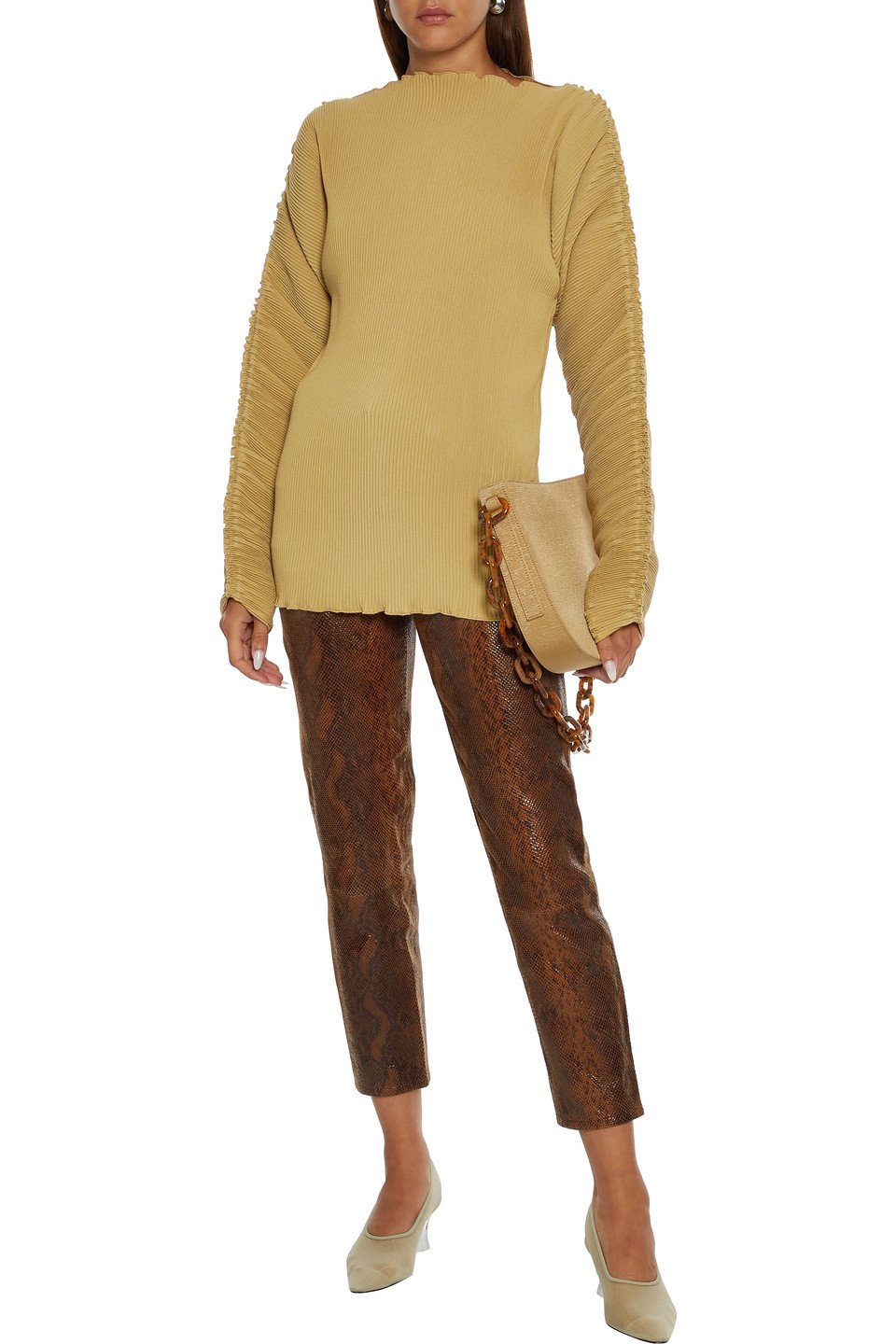 Totême Azores Plissé Crepe De Chine Top In Mustard
