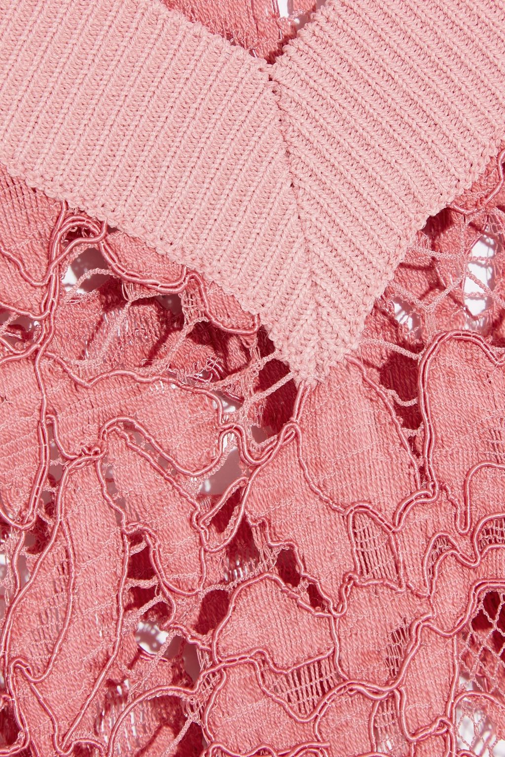 VALENTINO GARAVANI Asymmetric corded lace-paneled stretch-knit top