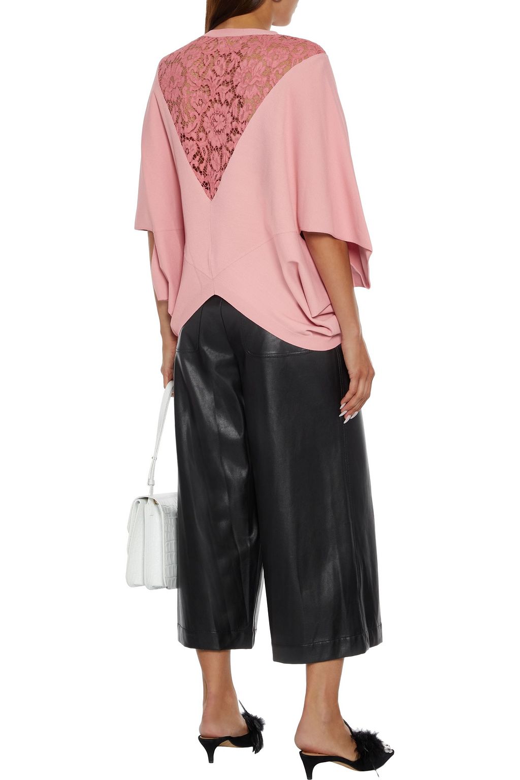 VALENTINO GARAVANI Asymmetric corded lace-paneled stretch-knit top