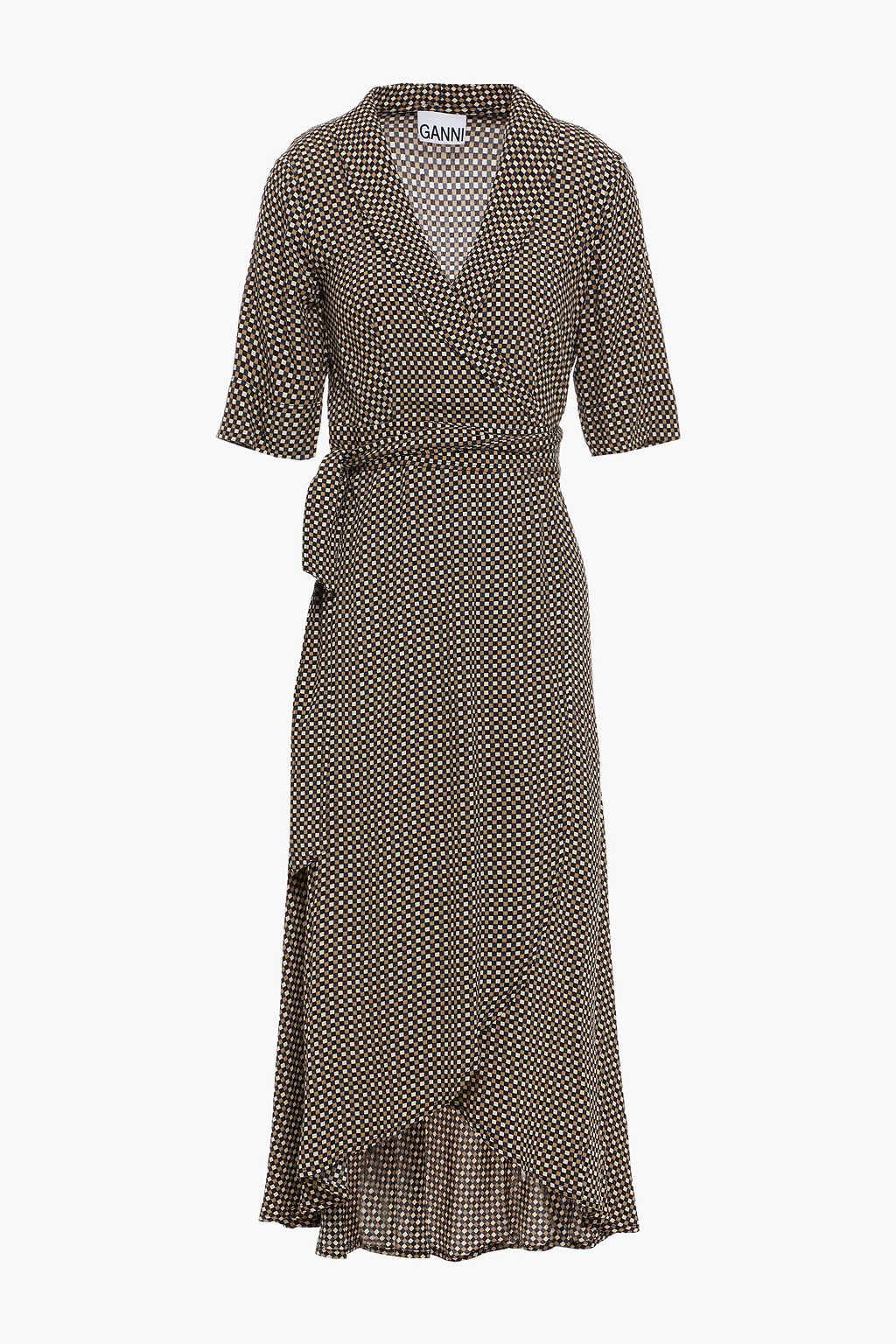 GANNI Checked midi wrap dress | Sale up to 70% off | THE OUTNET