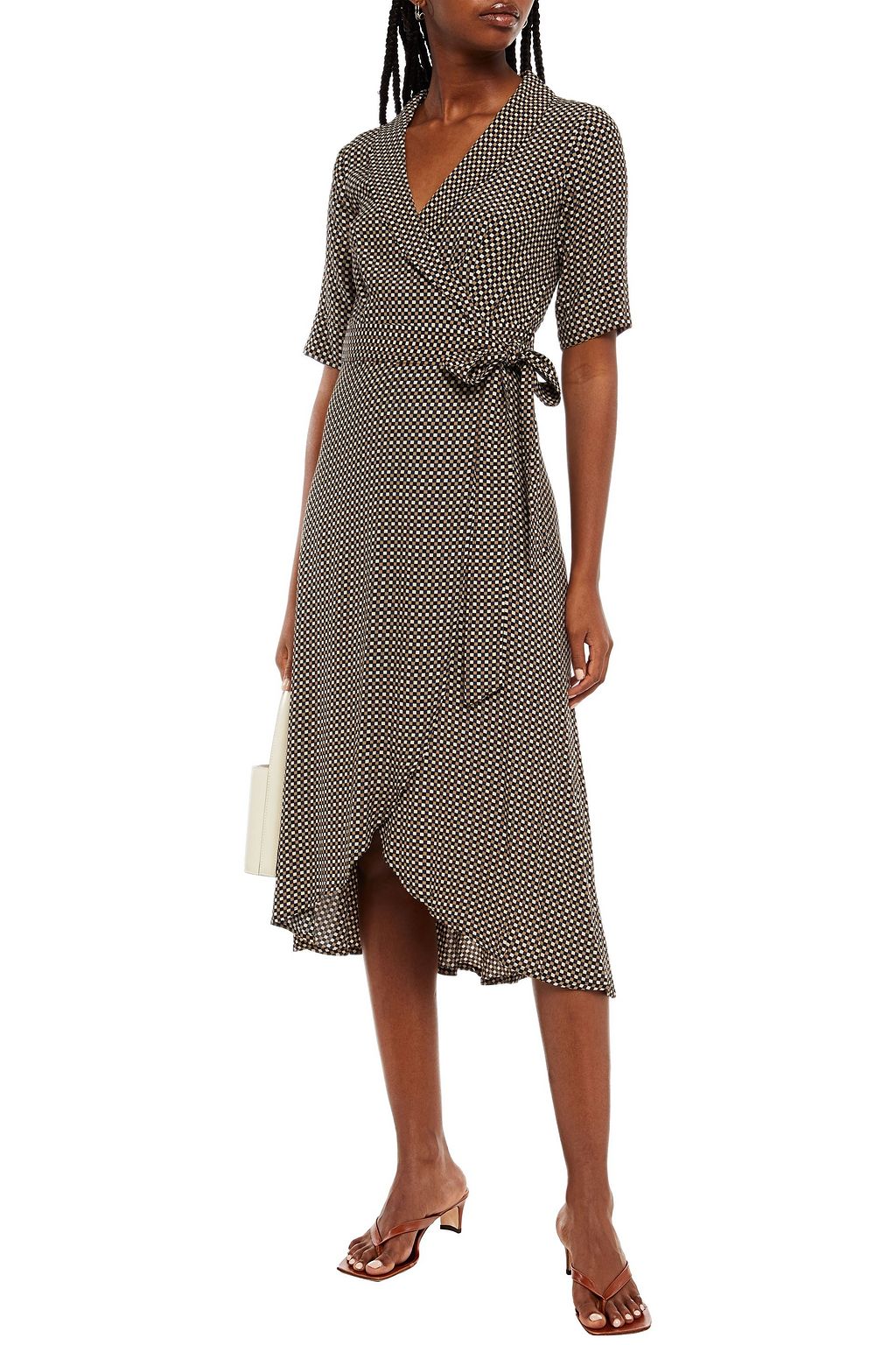 GANNI Checked midi wrap dress