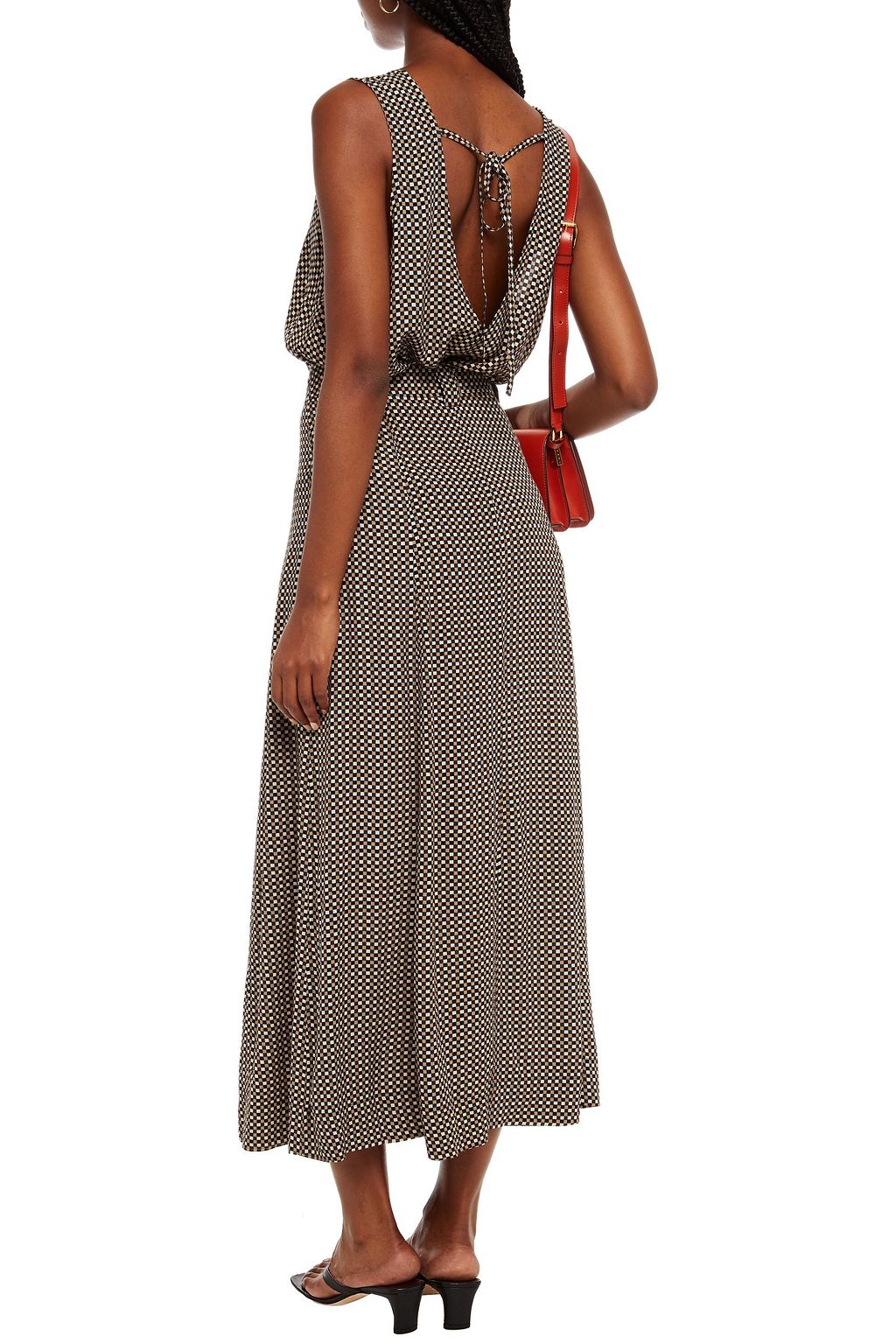 GANNI Checked crepe midi skirt