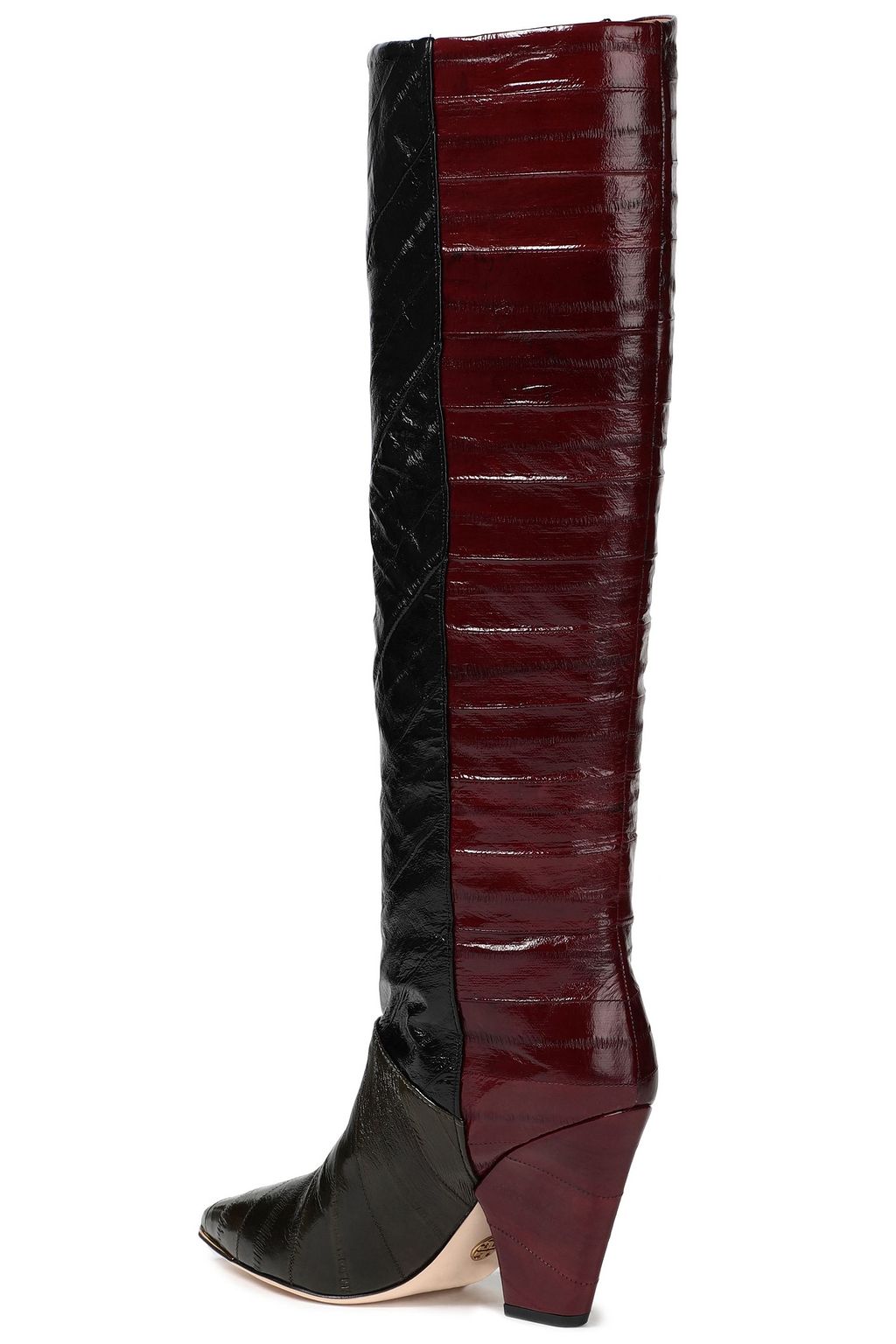 TORY BURCH Lila zweifarbige kniehohe Stiefel aus Aalleder