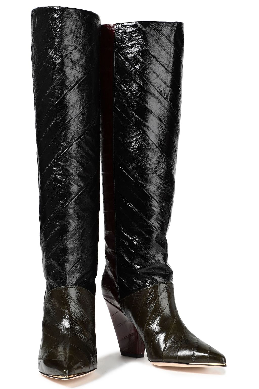 TORY BURCH Lila zweifarbige kniehohe Stiefel aus Aalleder