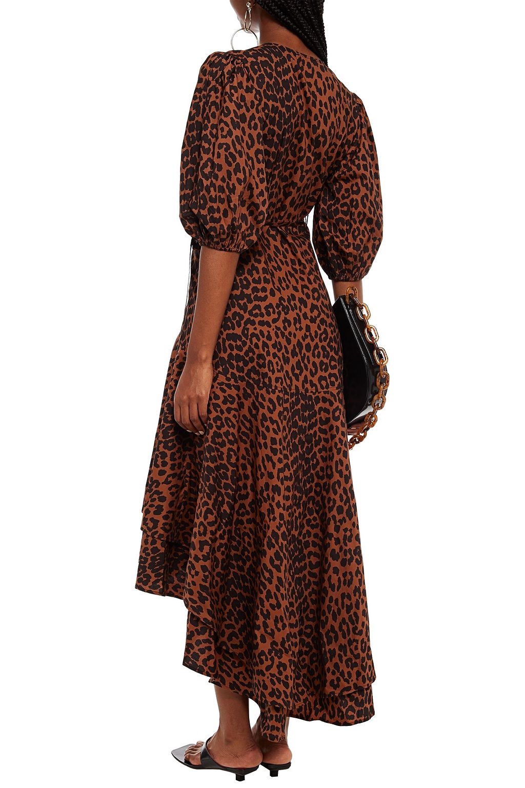 GANNI Layered floral-print cotton-poplin midi wrap dress