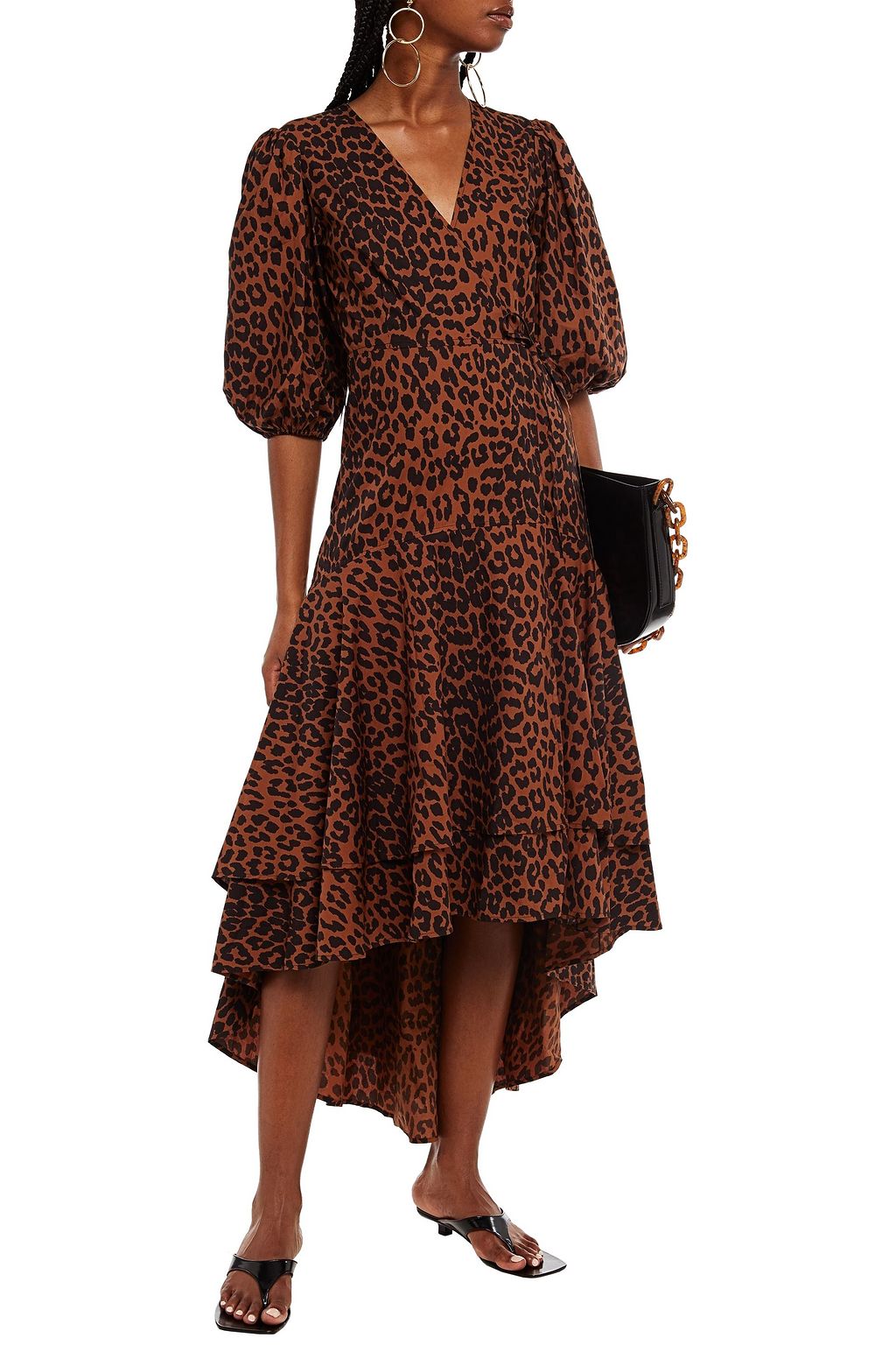 GANNI Layered floral-print cotton-poplin midi wrap dress