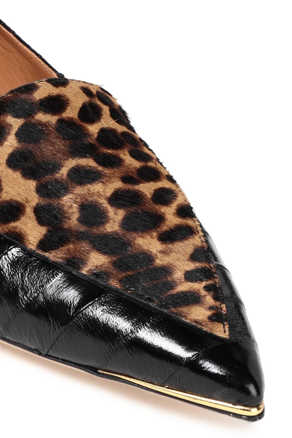 TORY BURCH Lila Loafers aus Leder mit Kalbshaareinsatz und Leopardenprint