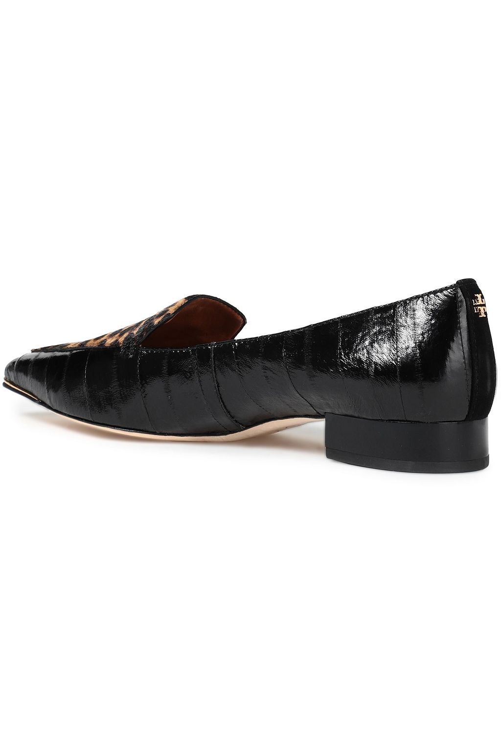 TORY BURCH Lila Loafers aus Leder mit Kalbshaareinsatz und Leopardenprint