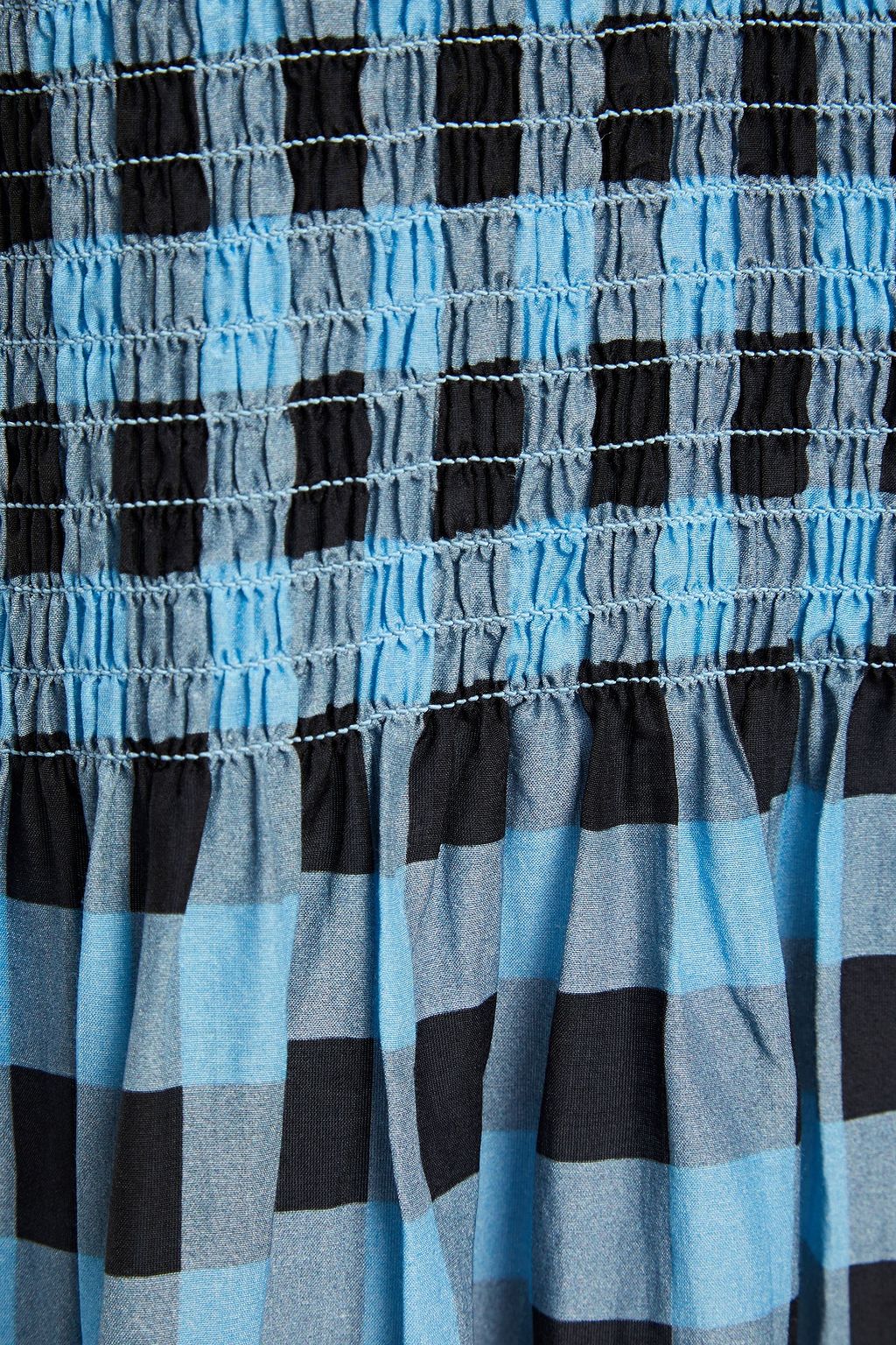 GANNI Shirred gingham cotton and silk-blend maxi dress