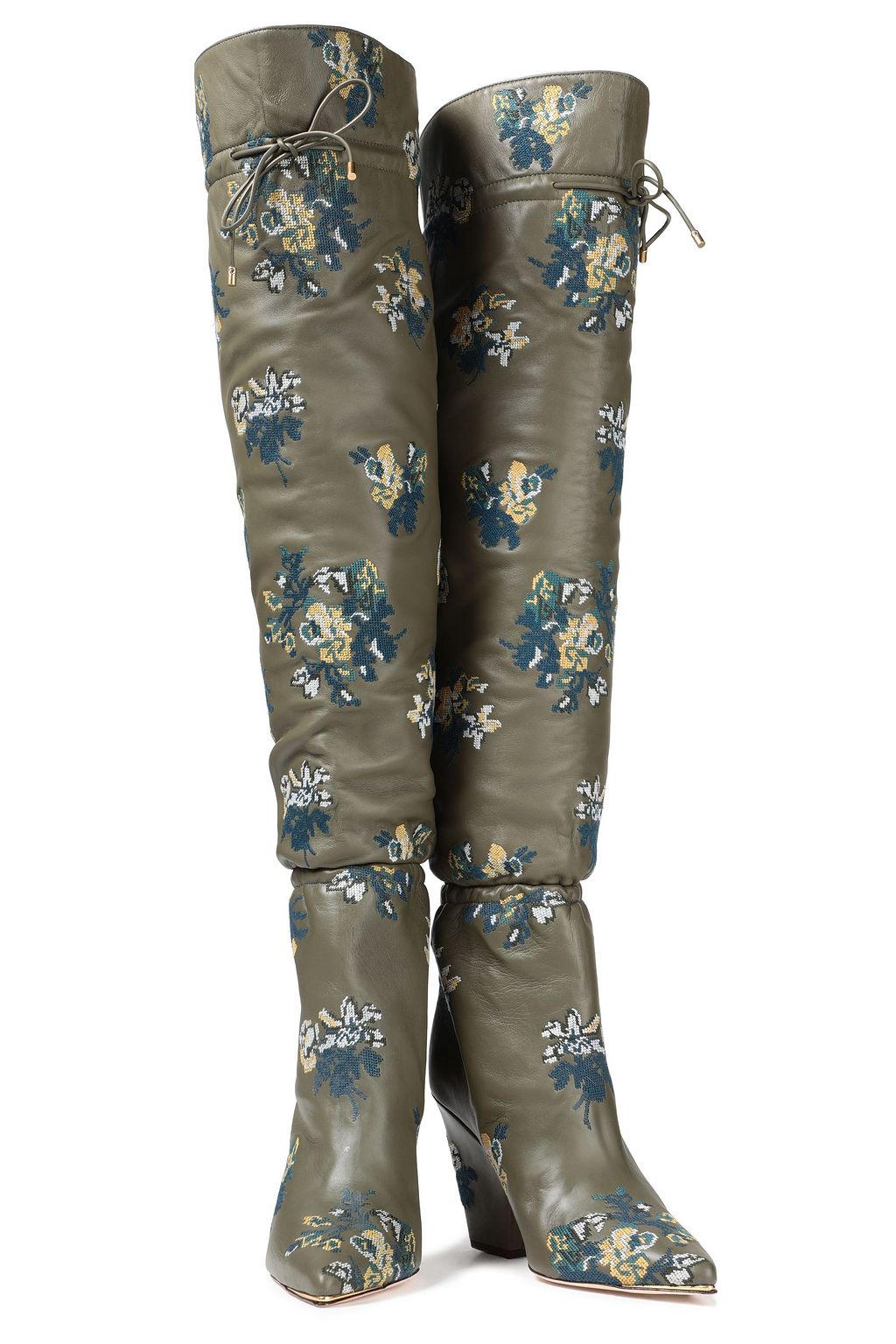 TORY BURCH Lila 90 gathered embroidered over-the-knee boots | Sale up to  70% off | THE OUTNET