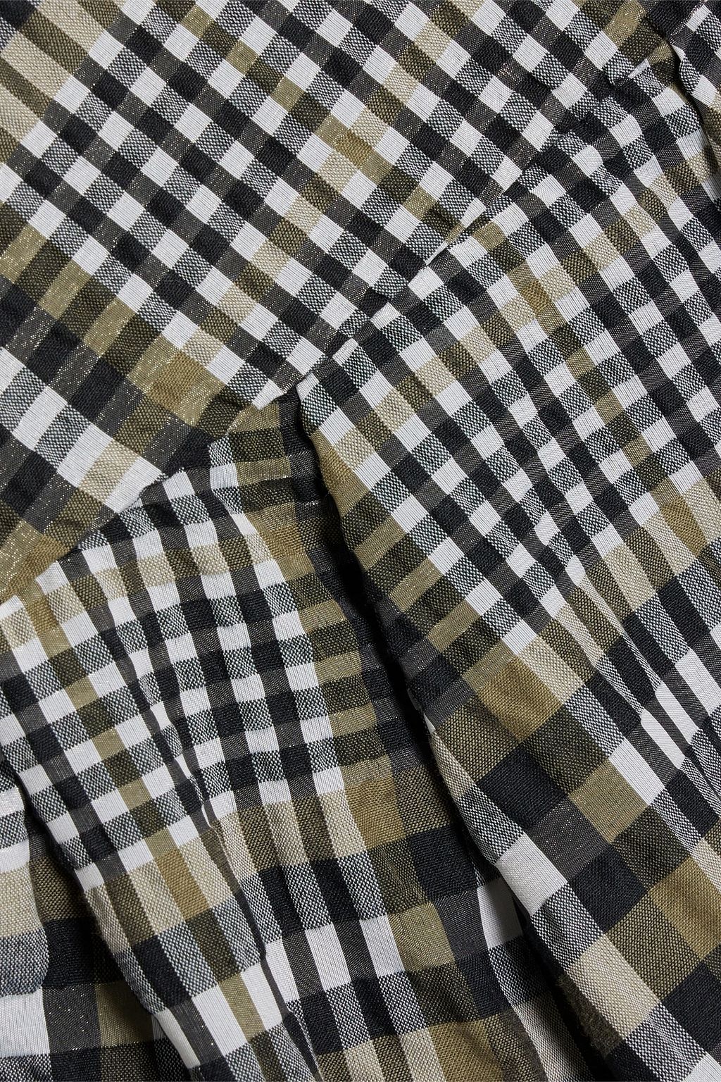 GANNI Gathered checked cotton-blend seersucker mini wrap dress