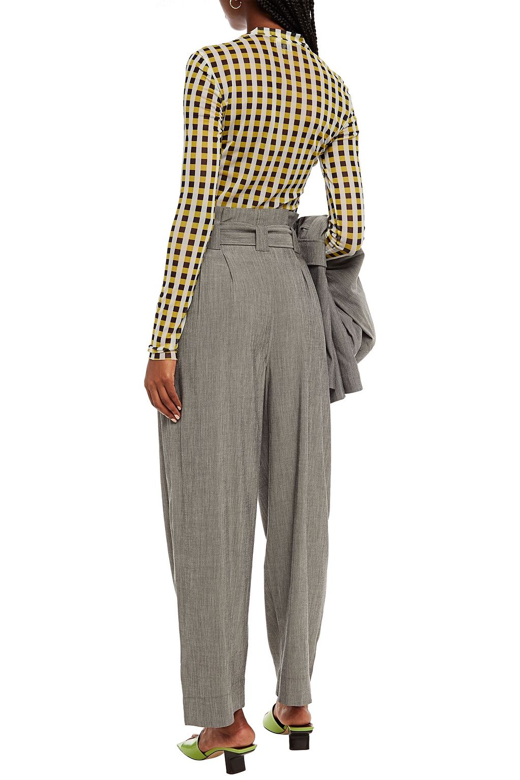 GANNI Belted pleated woven tapered pants