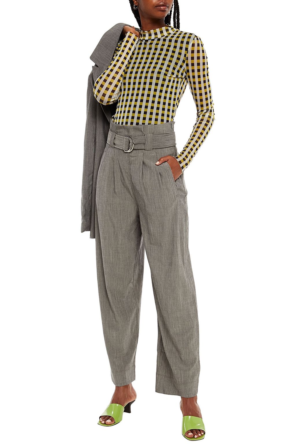 GANNI Belted pleated woven tapered pants