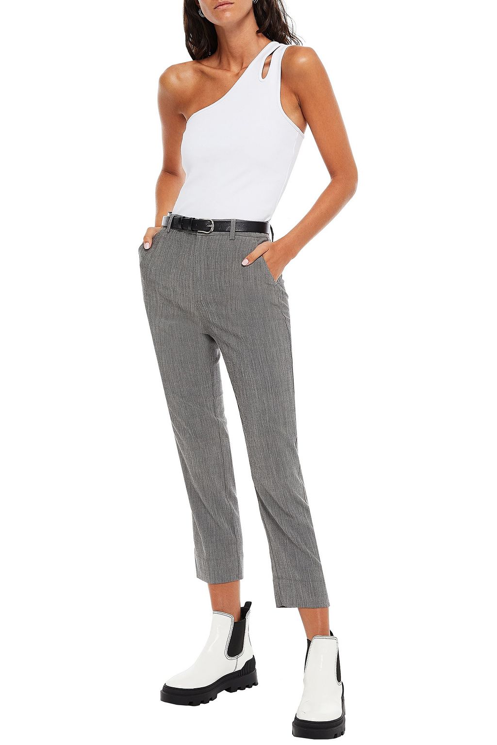 GANNI Cropped mélange woven tapered pants