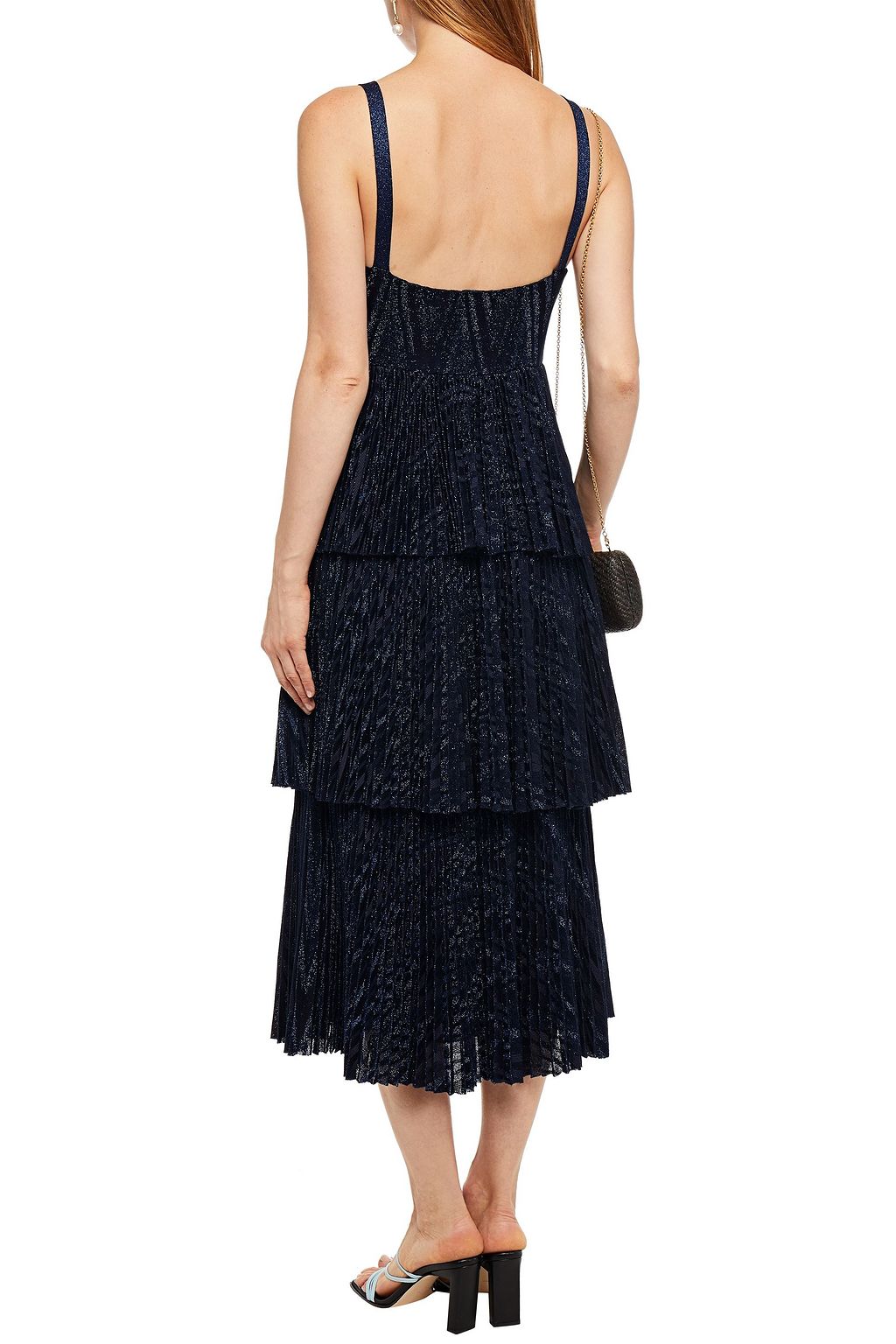 M MISSONI Tiered pleated metallic jacquard-knit midi dress