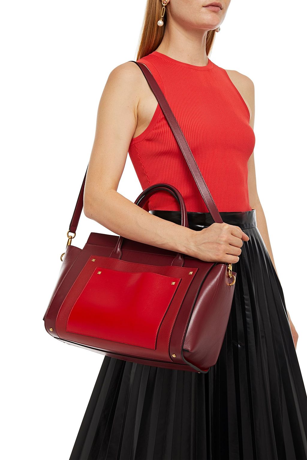 VALENTINO GARAVANI Rockstud Tote Bag aus strukturiertem Leder in Colour-Block-Optik